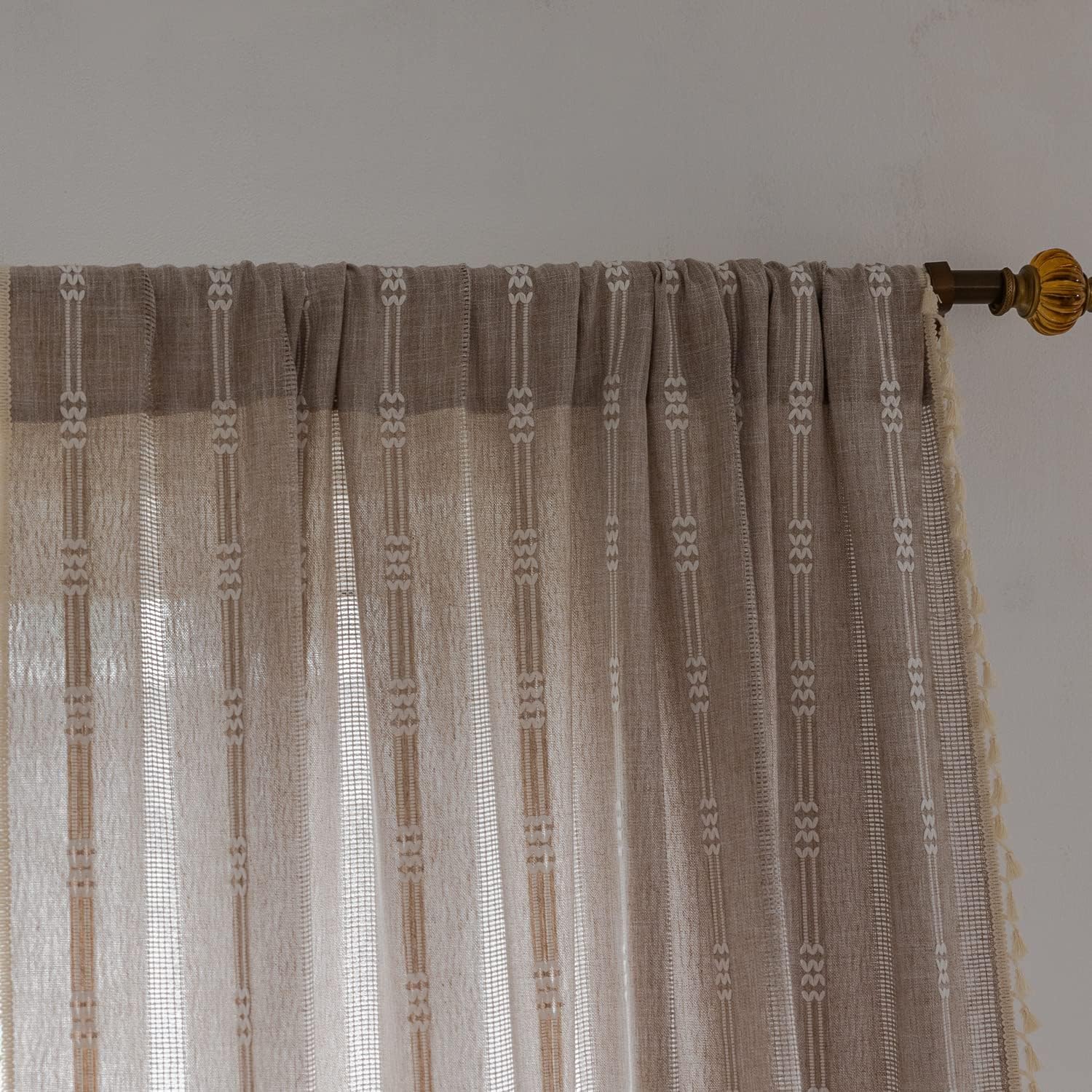 Boho Curtains Semi-Blackout 84 Inch 2 Panels for Living Room, Linen Tassels Farmhouse Curtains with Embroidery for Bedroom Rod Pocket Draperies 52" W x 84" L, Off White