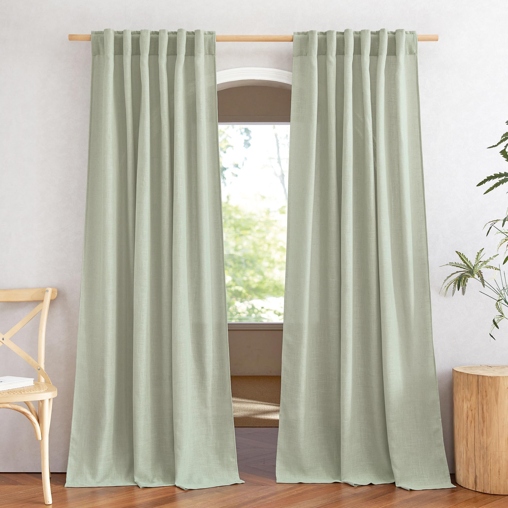 NICETOWN 120 inch Curtains Linen Blend for Bedroom, Rod Pocket & Back Tab Natural Linen Burlap Semi Sheer Window Treatments Privacy with Light Filtering for Living Room, W52 x L120, 2 Panels