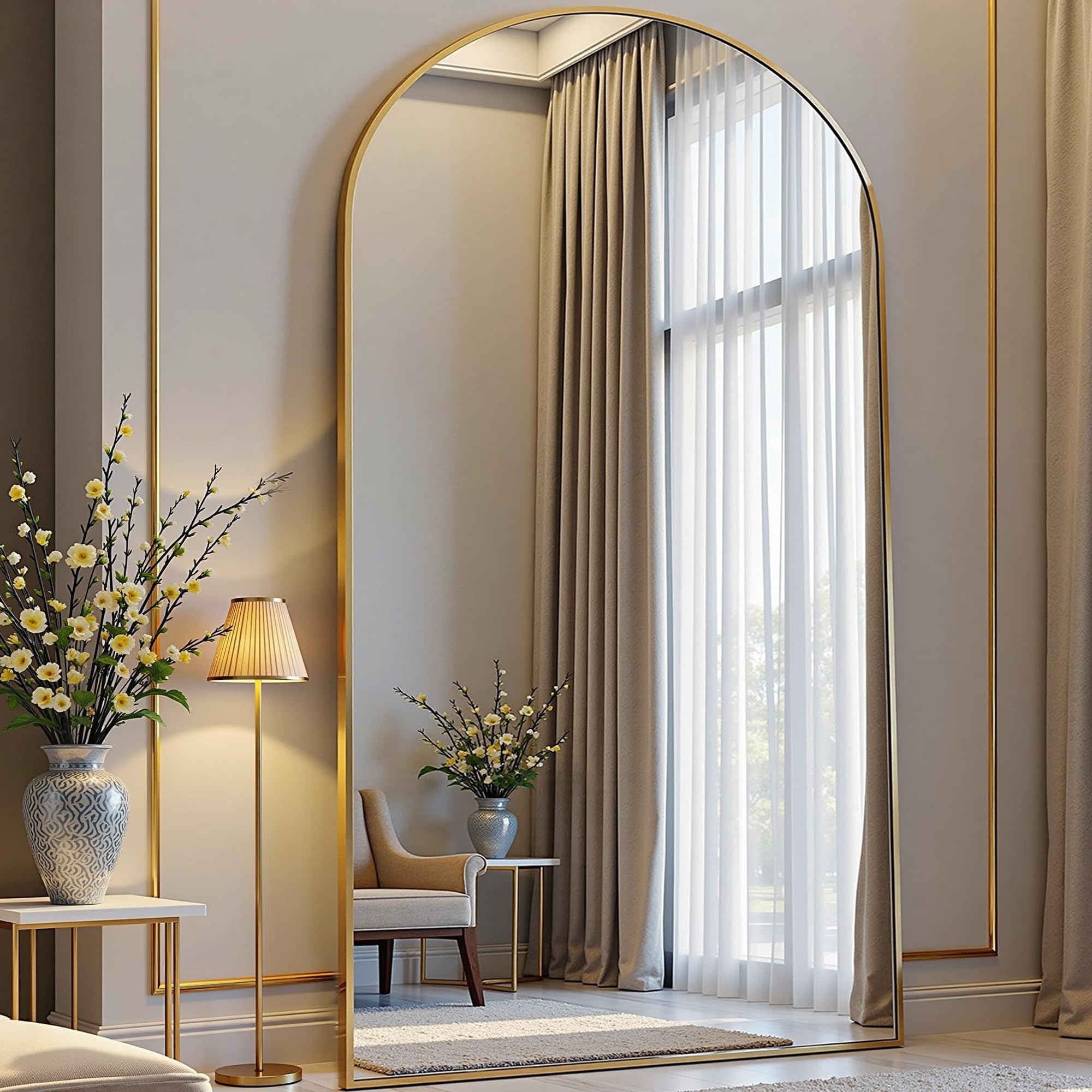 Prywot Arched Full Length Mirror, 70"x26" Free Standing Floor Mirror, Modern Full Body Mirrors with Stand, Wall Mirrors with Aluminum Alloy Frame for Bedroom,Living Room, Gold