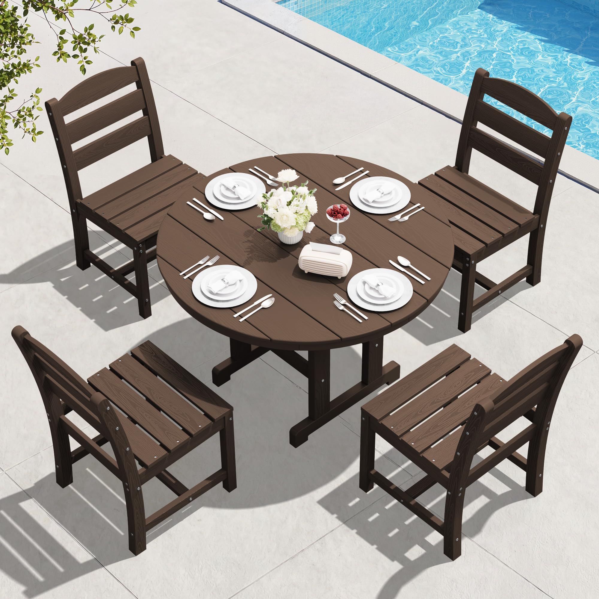 SERWALL 5-Piece Patio Dining Sets, HDPE Outdoor Table and Chairs Furniture Set, 45" Round Dining Table and 4 Dining Chairs, Gray