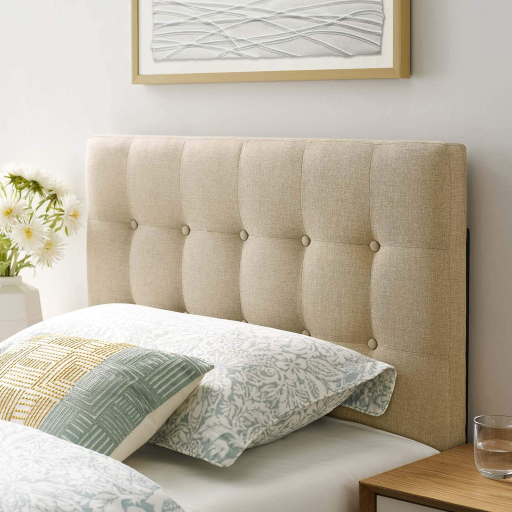Modway Emily Tufted Button Linen Fabric Upholstered Full Headboard in Ivory