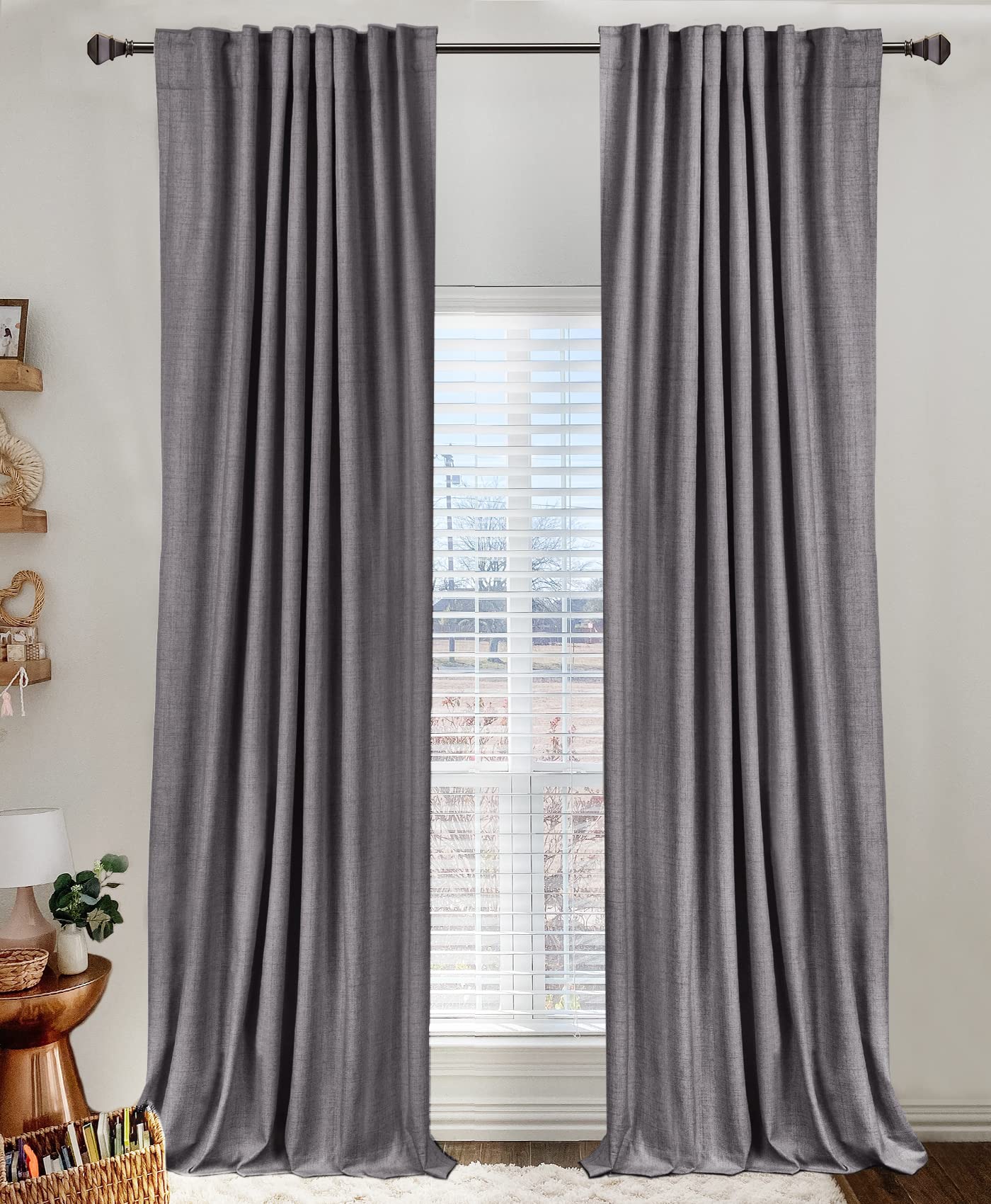 100% Blackout Shield Linen Blackout Curtains for Bedroom 90 Inches Long, Back Tab/Rod Pocket Living Room Drapes, Thermal Insulated Blackout Curtains 2 Panels Set, 50" W x 90" L,Cream