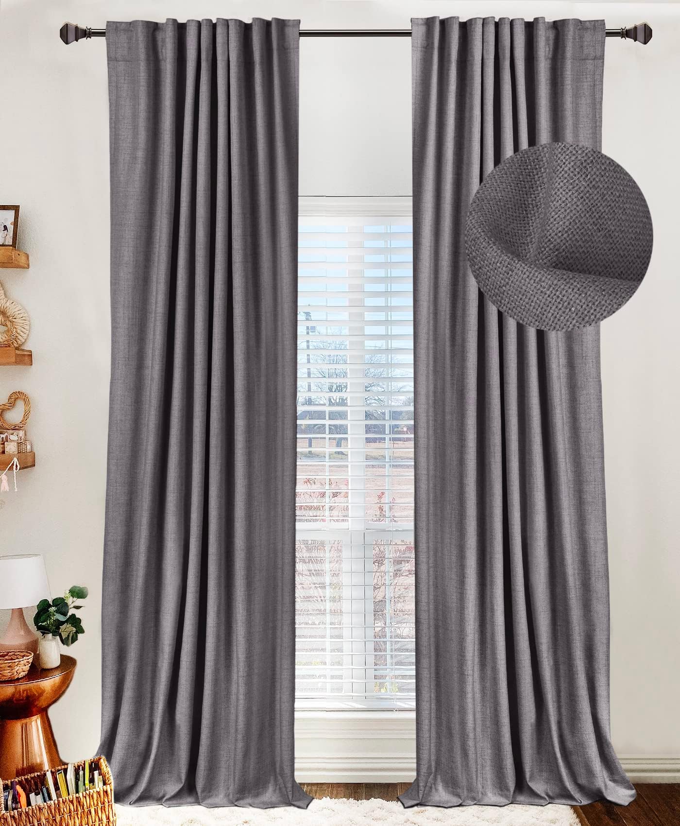 100% Blackout Shield Linen Blackout Curtains for Bedroom 90 Inches Long, Back Tab/Rod Pocket Living Room Drapes, Thermal Insulated Blackout Curtains 2 Panels Set, 50" W x 90" L,Cream