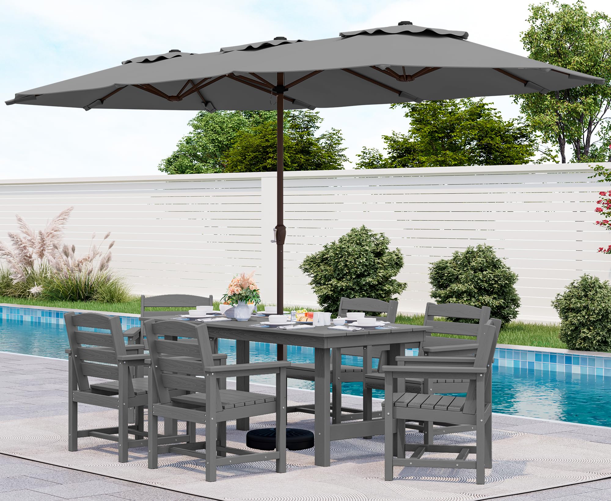 SERWALL Patio Dining Sets for 6 Person, HDPE Dining Set with 6 Armless Chairs, Black