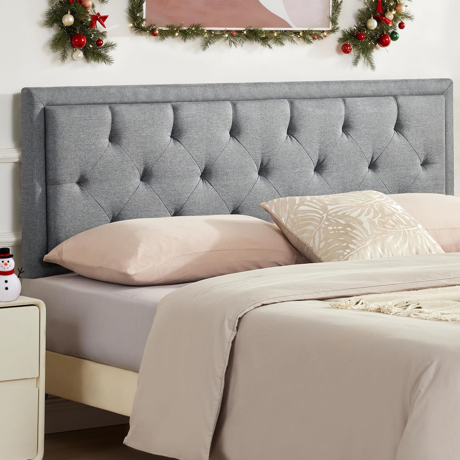 Howjoe Upholstered Queen Headboard Only, Tufted Headboard Queen Size, Solid Wood Height Adjustable Modern Head Boards with Durable Metal Legs from 37" to 51", Linen Dorm Bed Headboards Only, Beige