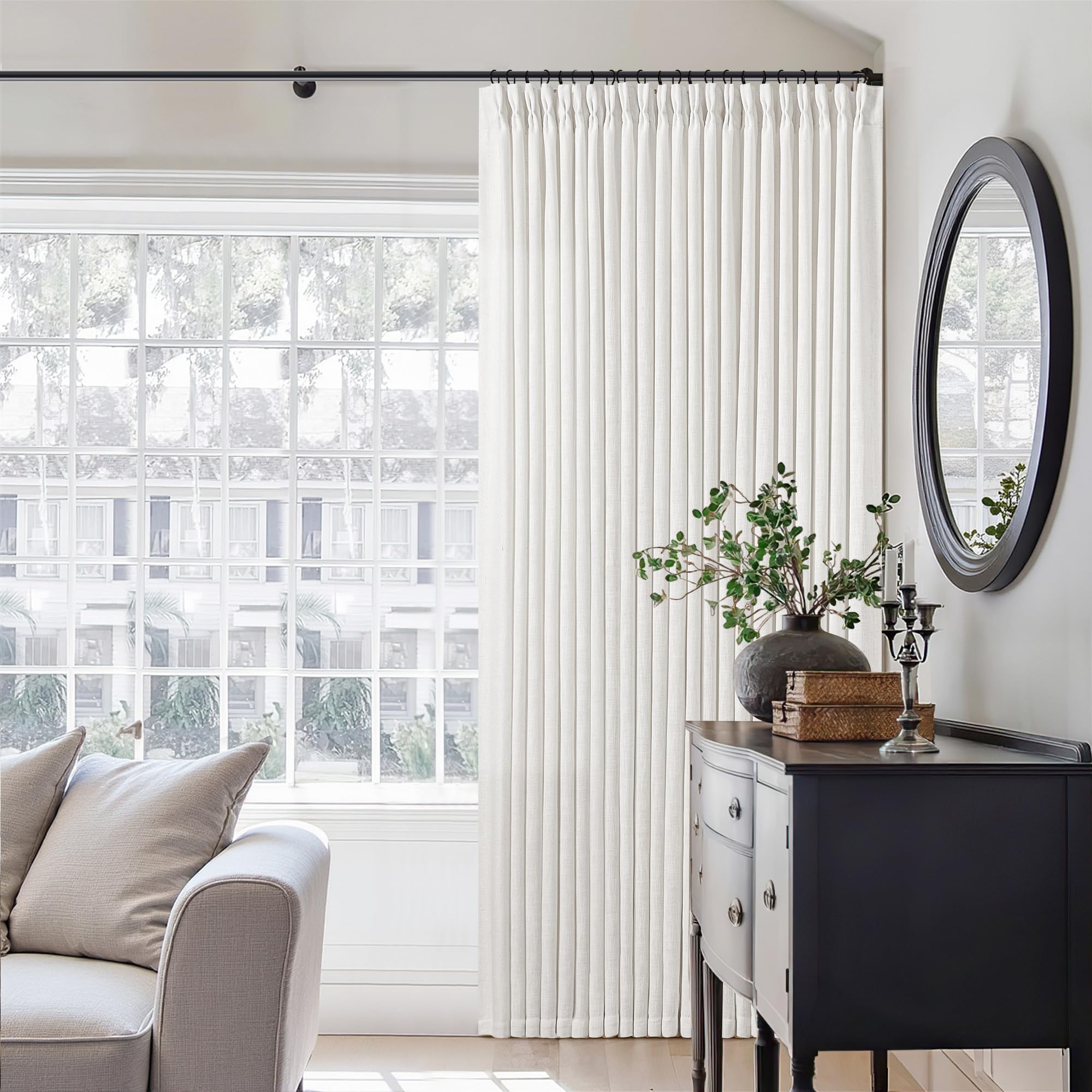 Pinch Pleated Linen Curtains 108 Inches Long for Living Room 2 Panels Set Cream Ivory Flax Double Pleated Drapes Back Tab Neutral Boho Ceiling Floor 108 Inch Window Curtains Bedroom Natural Birch