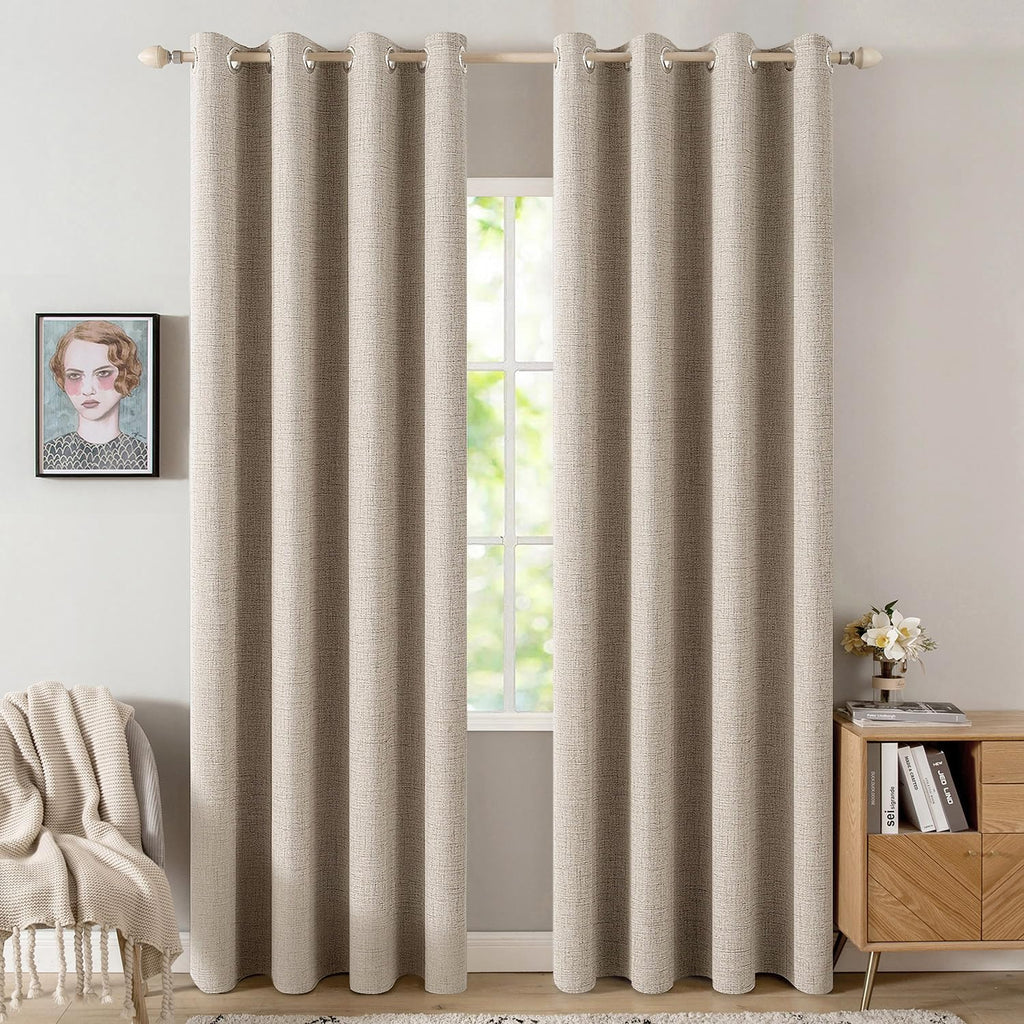MIULEE Linen Texture Curtains for Bedroom Solid 100% Blackout Thermal Insulated Dusty Blue Curtains Grommet Room Darkening Drapes Luxury Decor for Living Room Nursery 52x84 Inch (2 Panels)