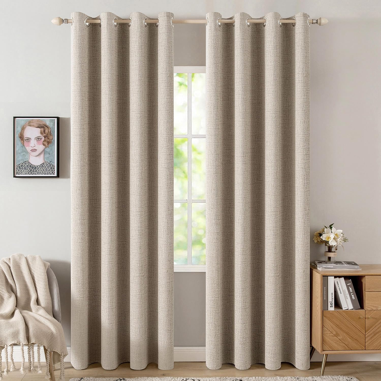 MIULEE Linen Texture Curtains for Bedroom Solid 100% Blackout Thermal Insulated Dusty Blue Curtains Grommet Room Darkening Drapes Luxury Decor for Living Room Nursery 52x84 Inch (2 Panels)