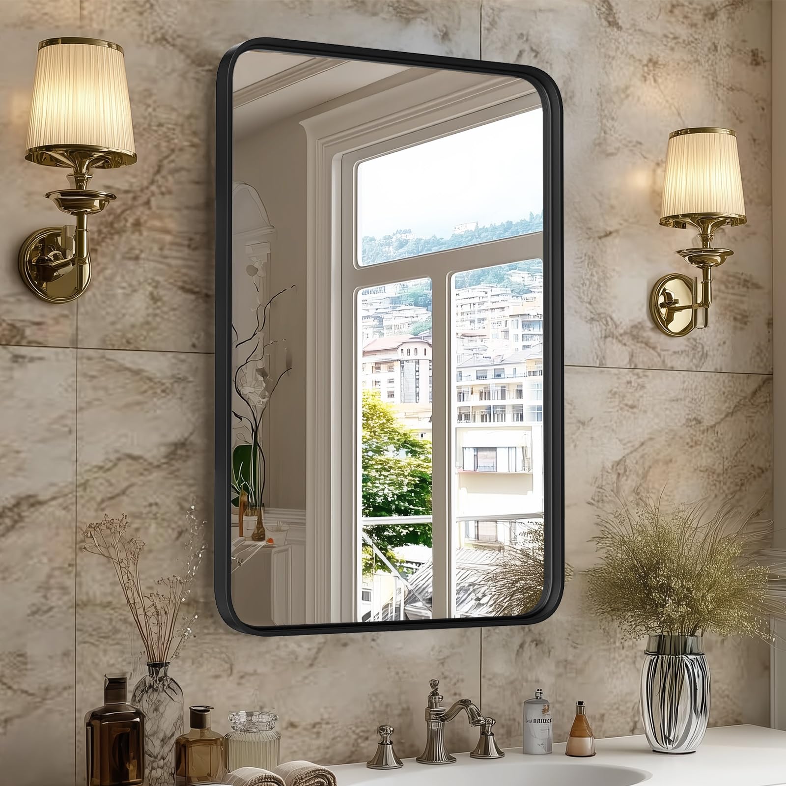Sweetcrispy 24"x36" Arched Black Bathroom Mirrors for Wall, Bathroom Mirrors for Over Sink, Metal Framed with HD Shatter-Proof Glass for Entryway, Living Room, Bedroom, Home Decor