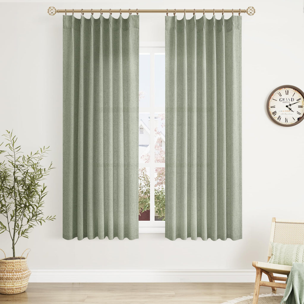 Extra Long Linen Curtains 108 Inch for Living Room Cream Pinch Pleated 9 FT Drapes Semi Sheer Ceiling to Floor Curtain for Bedroom Back Tab Flax Neutral Boho Decor Window, Natural Beige Ivory 2 Panels
