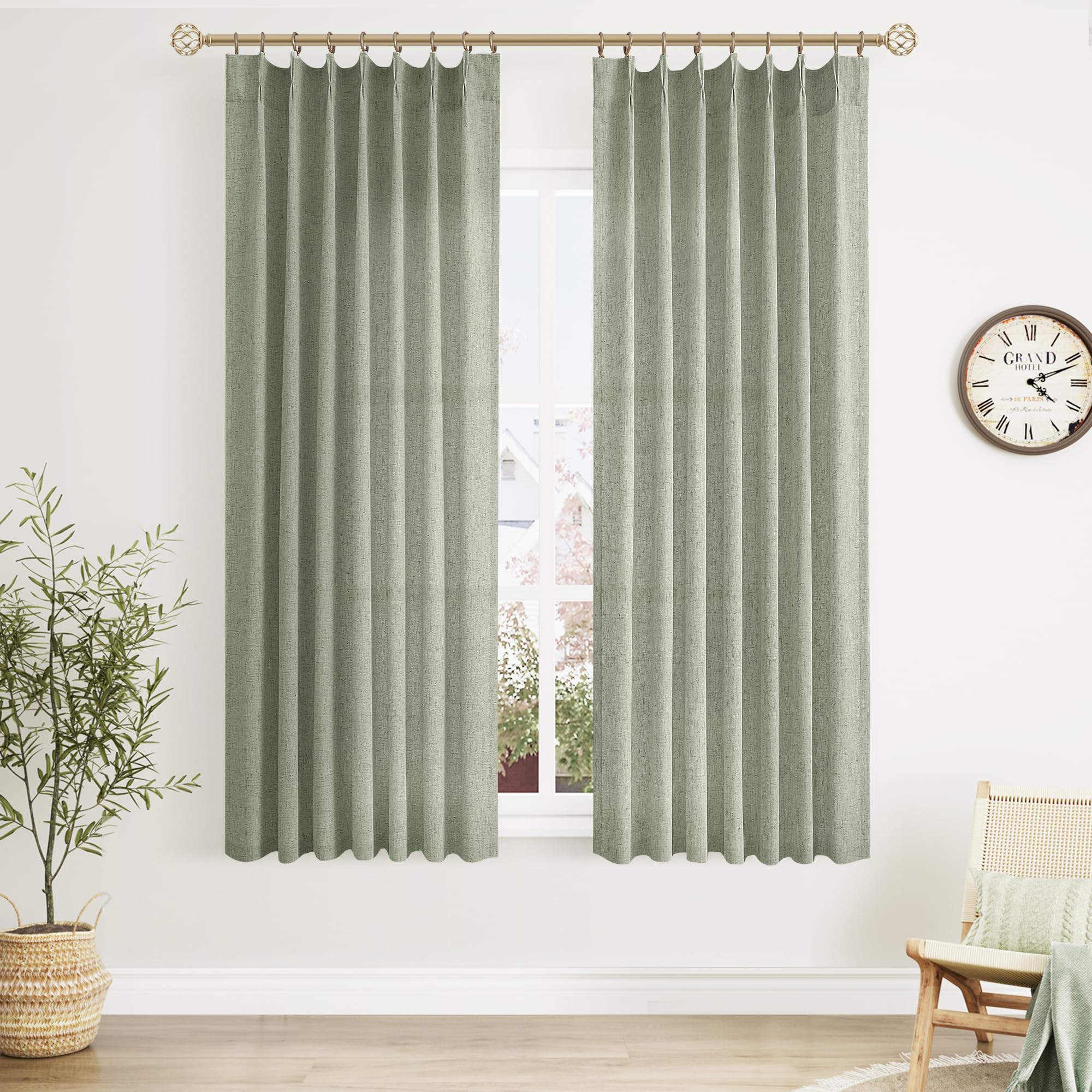 Extra Long Linen Curtains 108 Inch for Living Room Cream Pinch Pleated 9 FT Drapes Semi Sheer Ceiling to Floor Curtain for Bedroom Back Tab Flax Neutral Boho Decor Window, Natural Beige Ivory 2 Panels