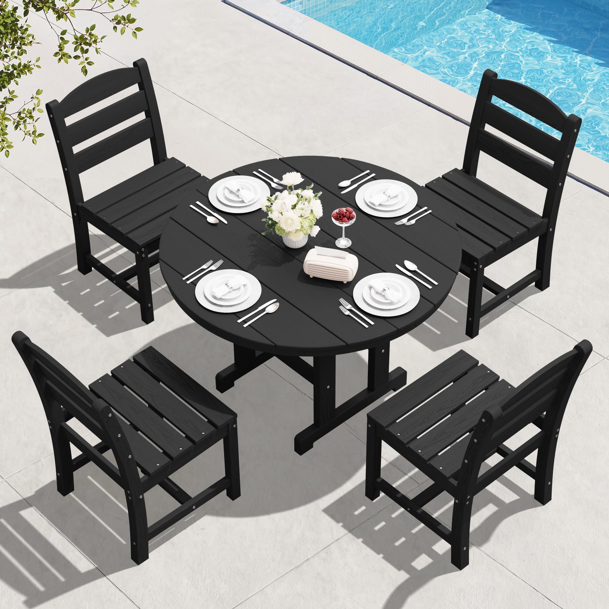 SERWALL 5-Piece Patio Dining Sets, HDPE Outdoor Table and Chairs Furniture Set, 45" Round Dining Table and 4 Dining Chairs, Gray