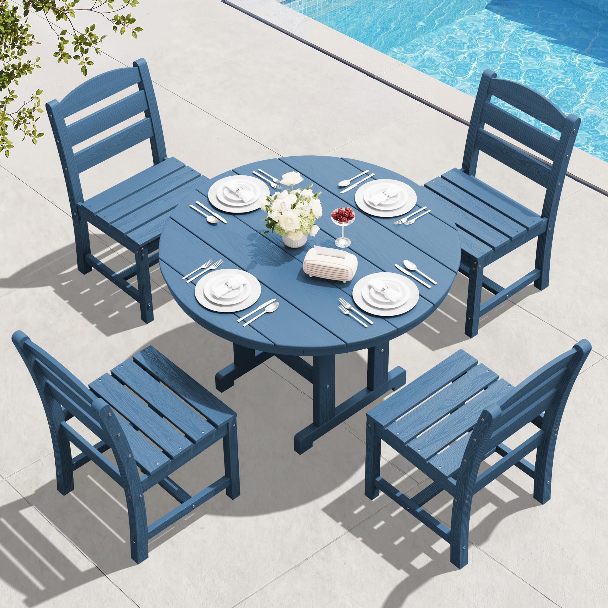 SERWALL 5-Piece Patio Dining Sets, HDPE Outdoor Table and Chairs Furniture Set, 45" Round Dining Table and 4 Dining Chairs, Gray