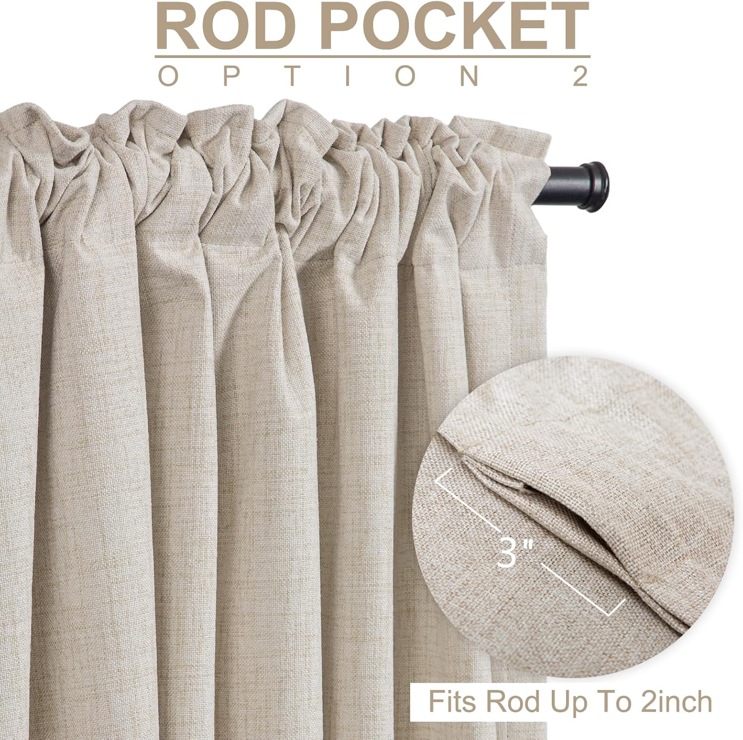 100% Blackout Shield Linen Blackout Curtains for Bedroom 90 Inches Long, Back Tab/Rod Pocket Living Room Drapes, Thermal Insulated Blackout Curtains 2 Panels Set, 50" W x 90" L,Cream