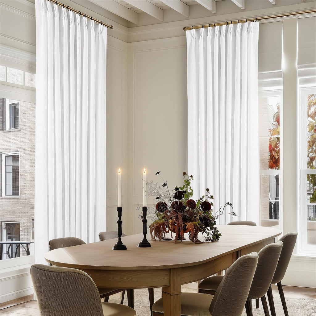 Pinch Pleated Linen Curtains 108 Inches Long for Living Room 2 Panels Set Cream Ivory Flax Double Pleated Drapes Back Tab Neutral Boho Ceiling Floor 108 Inch Window Curtains Bedroom Natural Birch