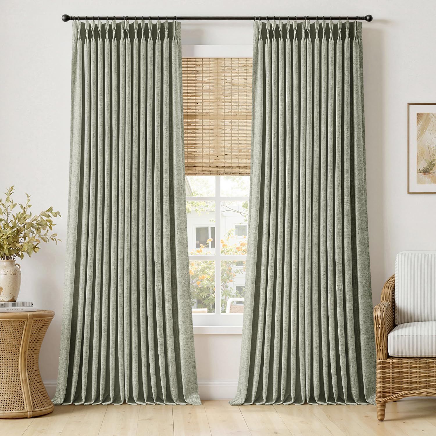 MIULEE Pinch Pleated Thick Linen Curtains 90 Inches Long 2 Panels for Living Room Bedroom, Memory Trained Pinch Pleat Drapes Back Tab Light Filtering Natural Ivory Cream Window Curtains with Hooks