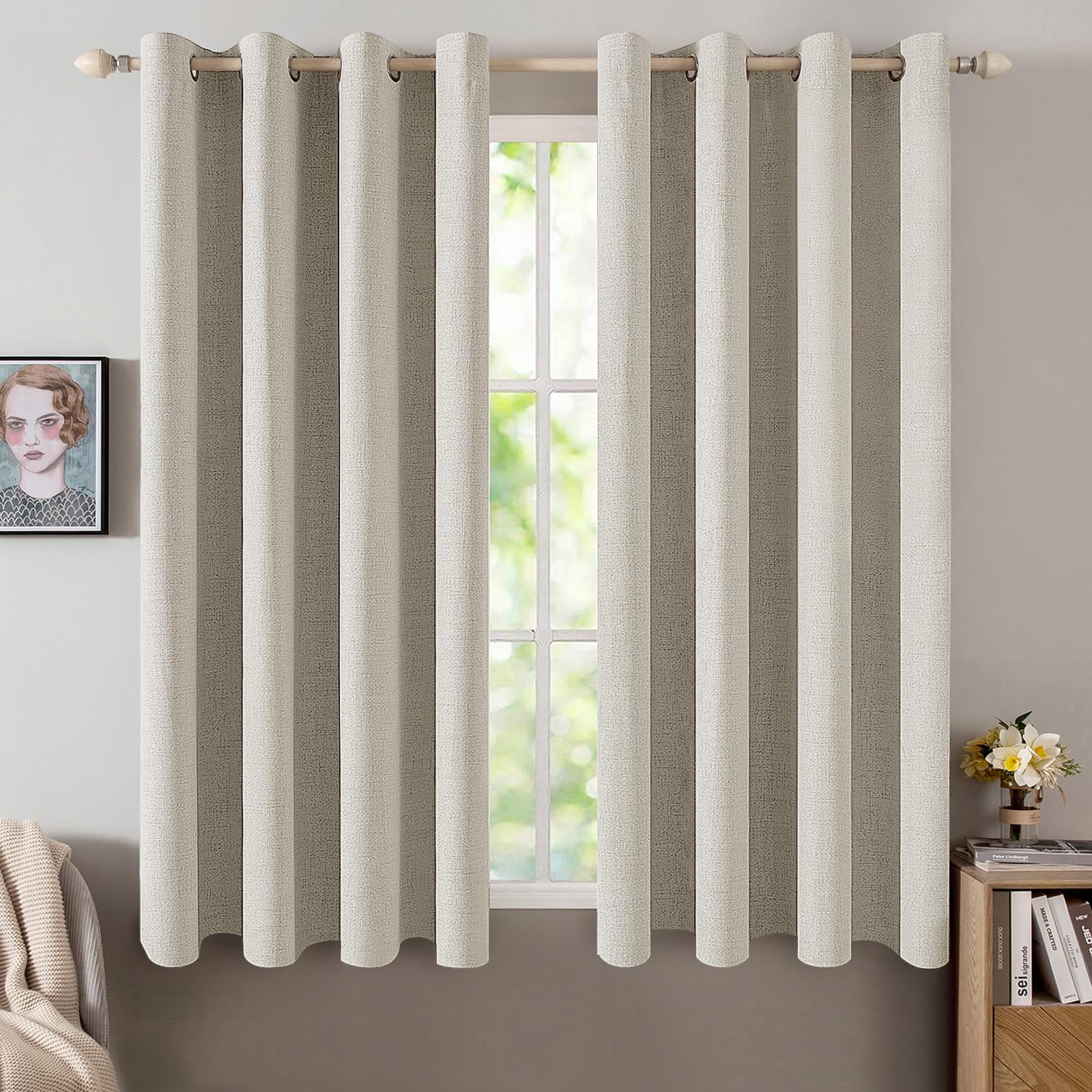 MIULEE Linen Texture Curtains for Bedroom Solid 100% Blackout Thermal Insulated Dusty Blue Curtains Grommet Room Darkening Drapes Luxury Decor for Living Room Nursery 52x84 Inch (2 Panels)