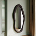 Honyee Full Length Mirror, 63" x 24" Wall Mirror, Flannel Wrapped Wooden Frame Floor Mirror, Irregular Wavy Mirror Hanging or Leaning Against Wall for Cloakroom/Bedroom/Living Room, Milk Tea