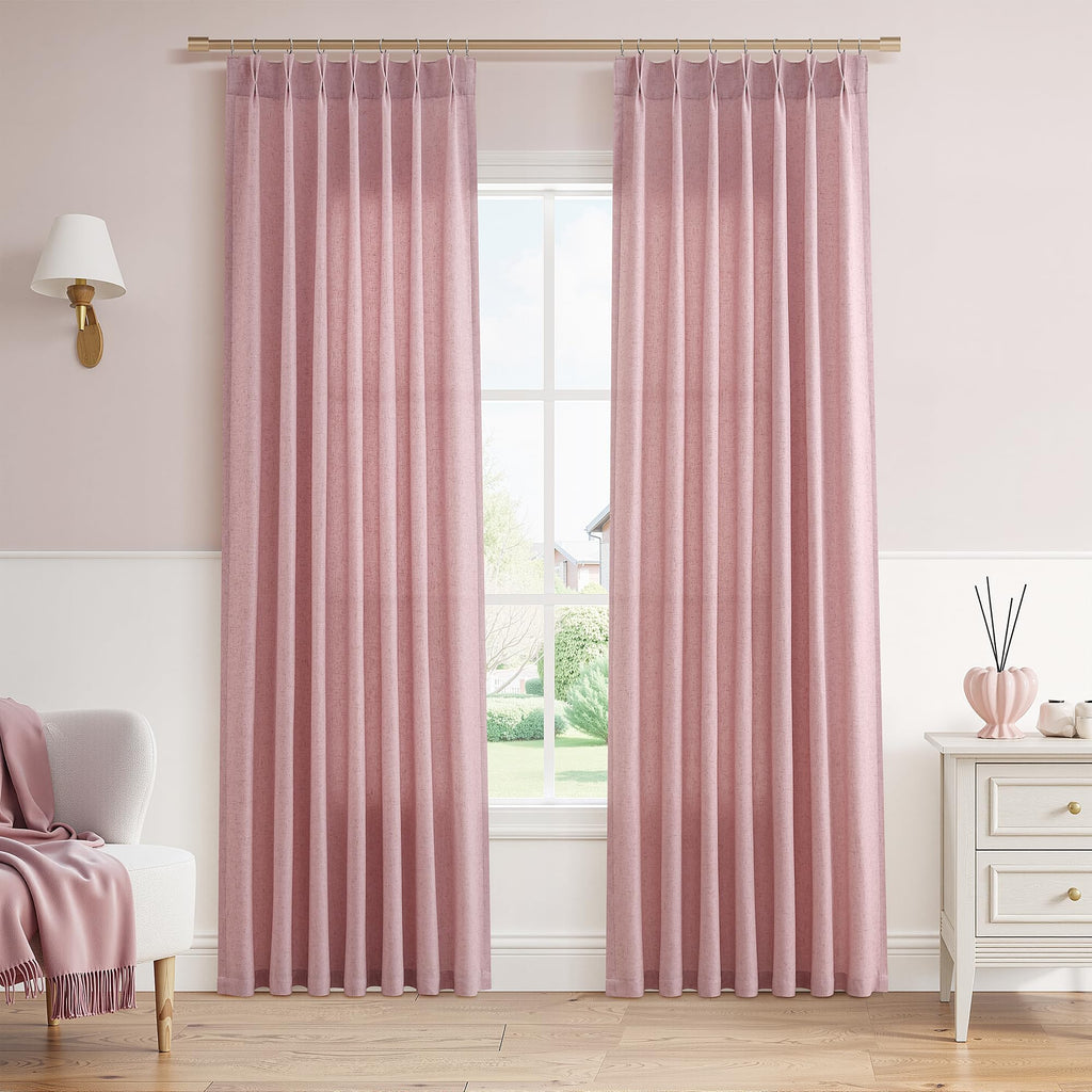 Extra Long Linen Curtains 108 Inch for Living Room Cream Pinch Pleated 9 FT Drapes Semi Sheer Ceiling to Floor Curtain for Bedroom Back Tab Flax Neutral Boho Decor Window, Natural Beige Ivory 2 Panels