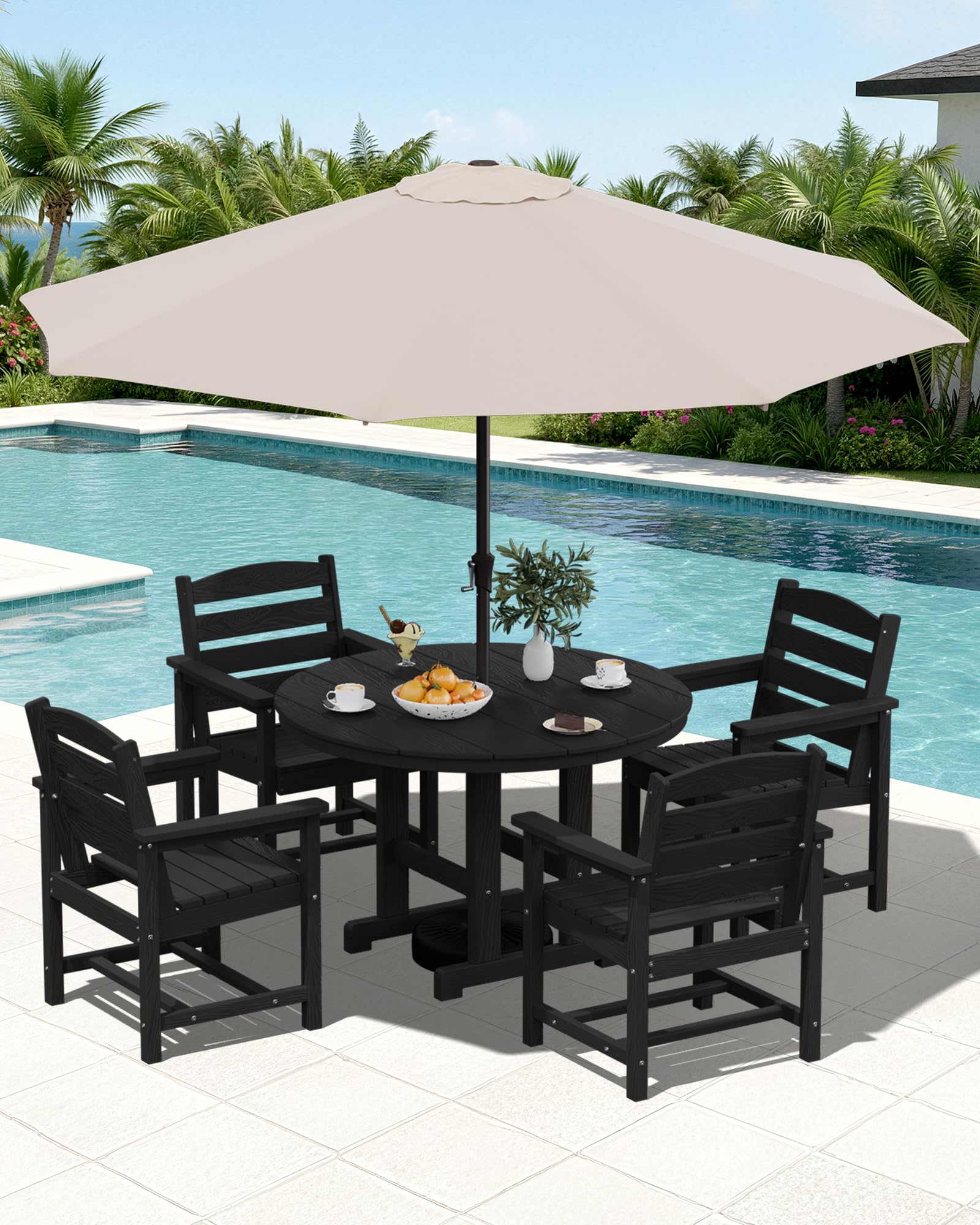 SERWALL 5-Piece Patio Dining Sets, HDPE Outdoor Table and Chairs Furniture Set, 45" Round Dining Table and 4 Dining Chairs, Gray