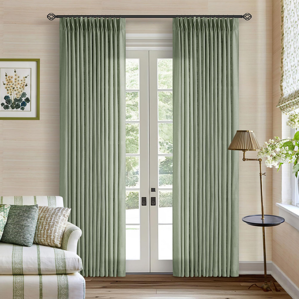 Pinch Pleated Linen Curtains 108 Inches Long for Living Room 2 Panels Set Cream Ivory Flax Double Pleated Drapes Back Tab Neutral Boho Ceiling Floor 108 Inch Window Curtains Bedroom Natural Birch