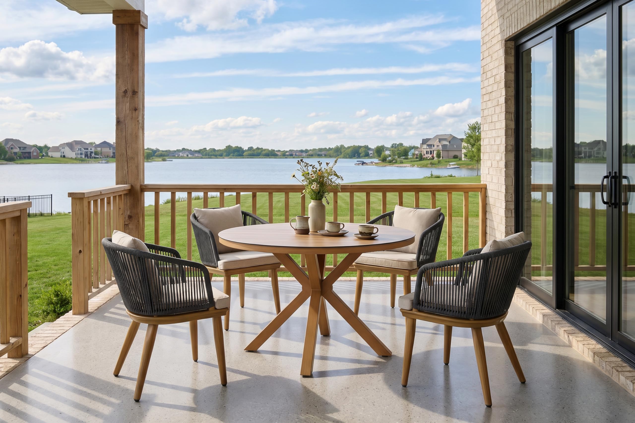 PURPLE LEAF 9 Pieces Patio Dining Set Wicker Outdoor Furniture Rectangular Table and Chairs Set for Garden Deck Teak-Finish Aluminum Frame Backyard Kitchen Set, Cushions and Pillows Included