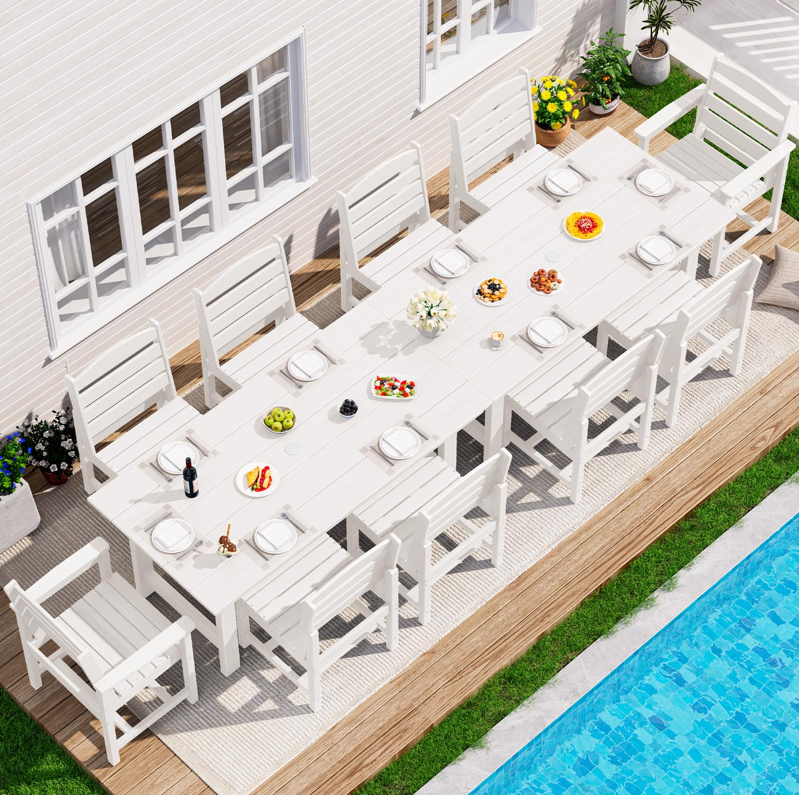 SERWALL Patio Dining Sets for 6 Person, HDPE Dining Set with 6 Armless Chairs, Black