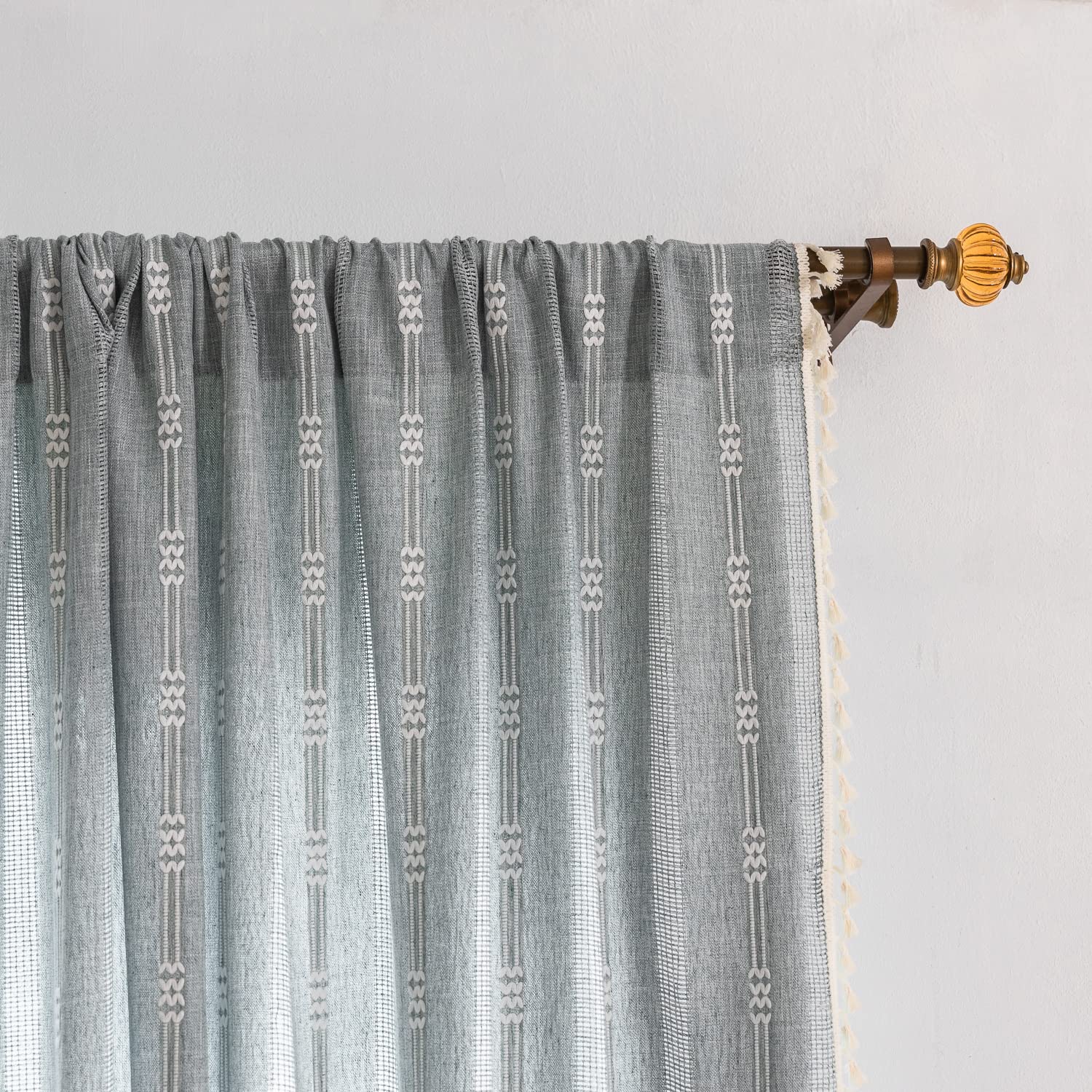 Boho Curtains Semi-Blackout 84 Inch 2 Panels for Living Room, Linen Tassels Farmhouse Curtains with Embroidery for Bedroom Rod Pocket Draperies 52" W x 84" L, Off White
