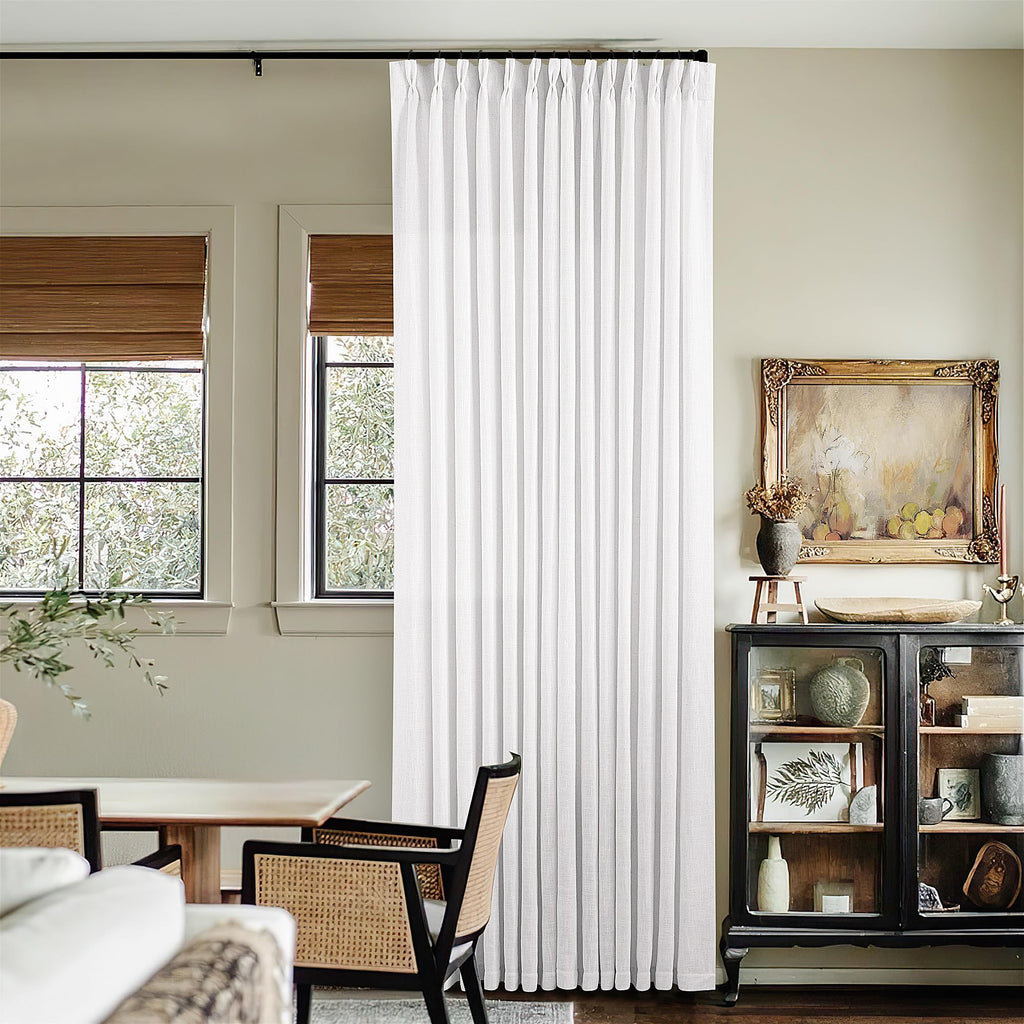 Pinch Pleated Linen Curtains 108 Inches Long for Living Room 2 Panels Set Cream Ivory Flax Double Pleated Drapes Back Tab Neutral Boho Ceiling Floor 108 Inch Window Curtains Bedroom Natural Birch