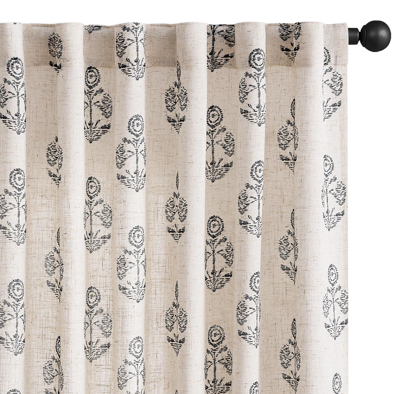 jinchan Linen Floral Curtains for Living Room with Printed Flower 84 Inches Long Light Filtering French Country Back Tab Rod Pocket Taupe Window Curtain Set Farmhouse Drapes 2 Panels Taupe