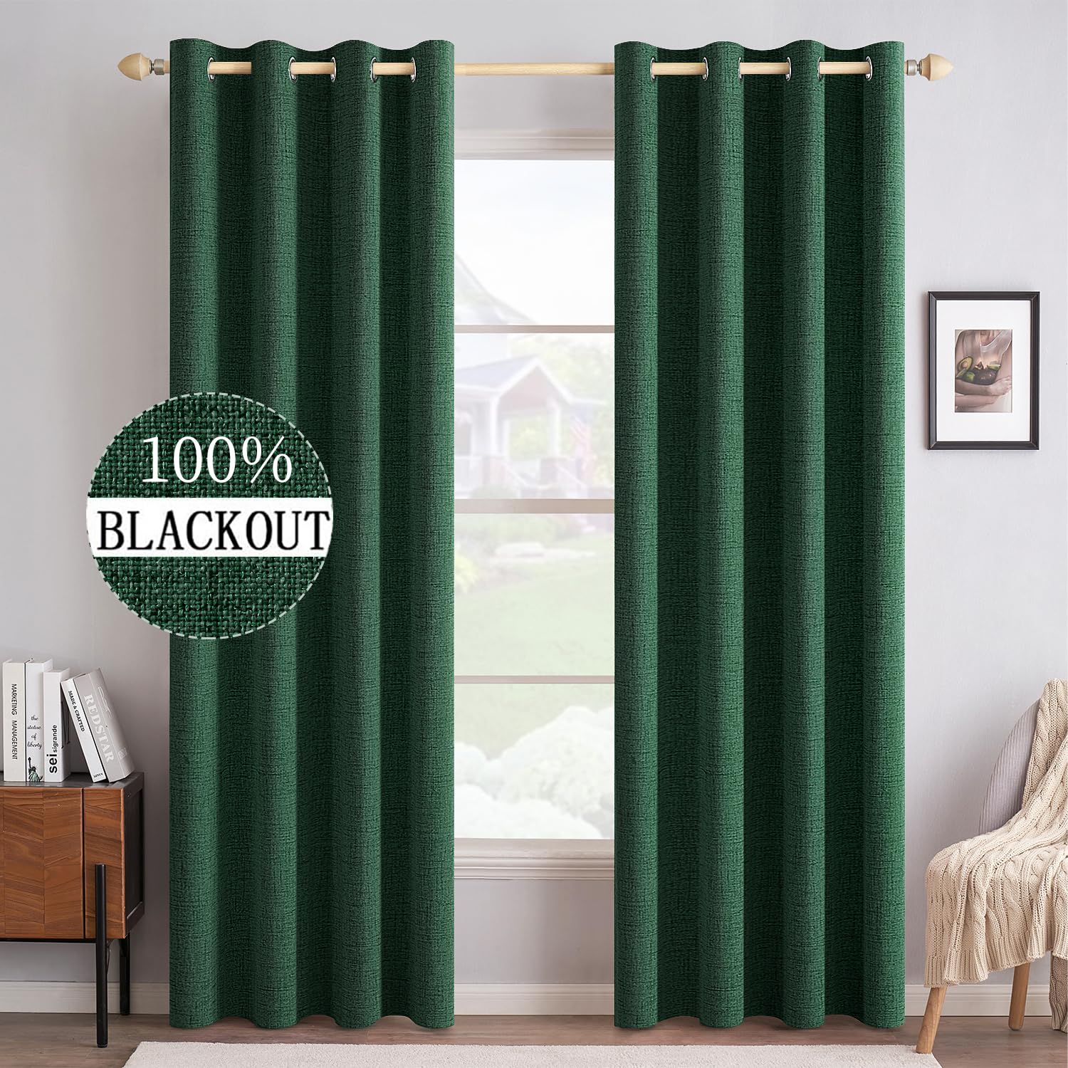 MIULEE Linen Texture Curtains for Bedroom Solid 100% Blackout Thermal Insulated Dusty Blue Curtains Grommet Room Darkening Drapes Luxury Decor for Living Room Nursery 52x84 Inch (2 Panels)