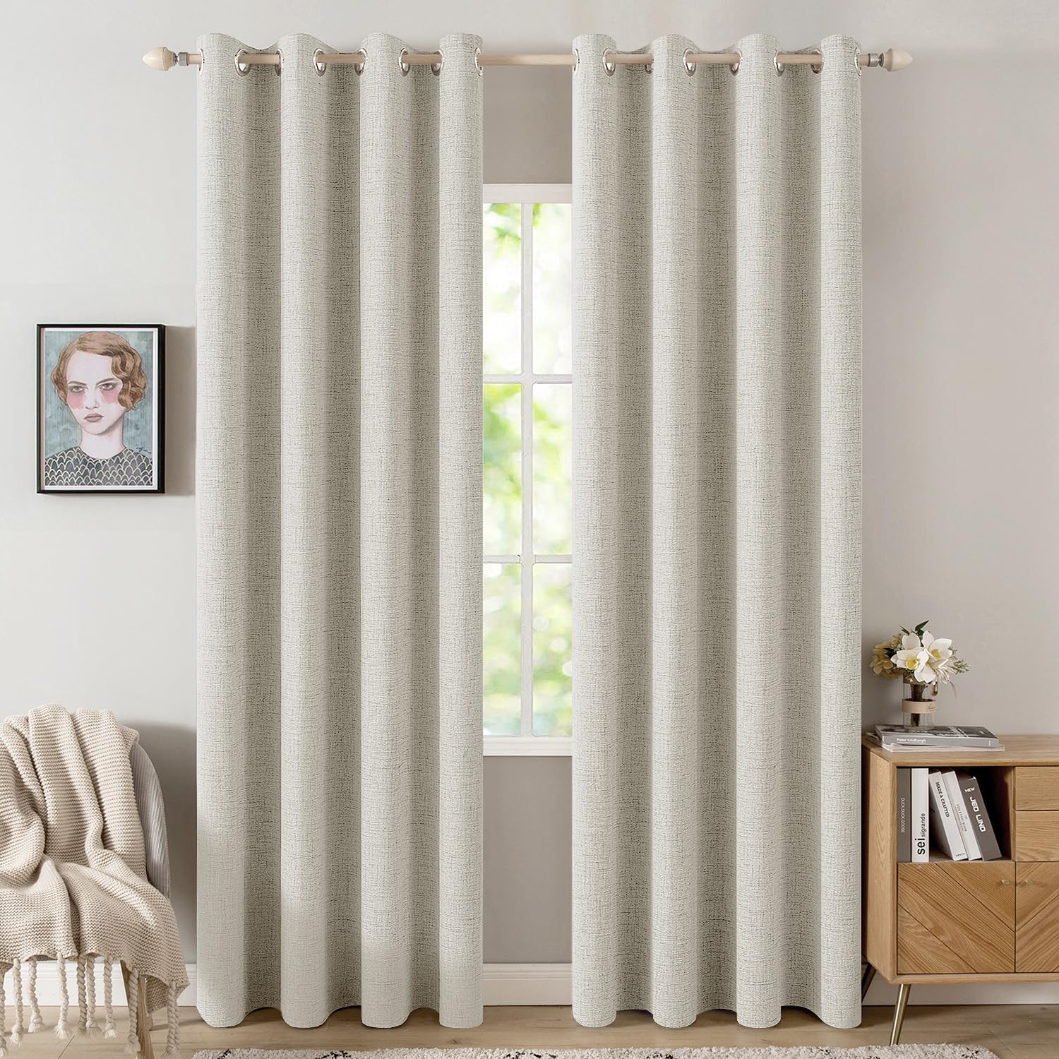 MIULEE Linen Texture Curtains for Bedroom Solid 100% Blackout Thermal Insulated Dusty Blue Curtains Grommet Room Darkening Drapes Luxury Decor for Living Room Nursery 52x84 Inch (2 Panels)