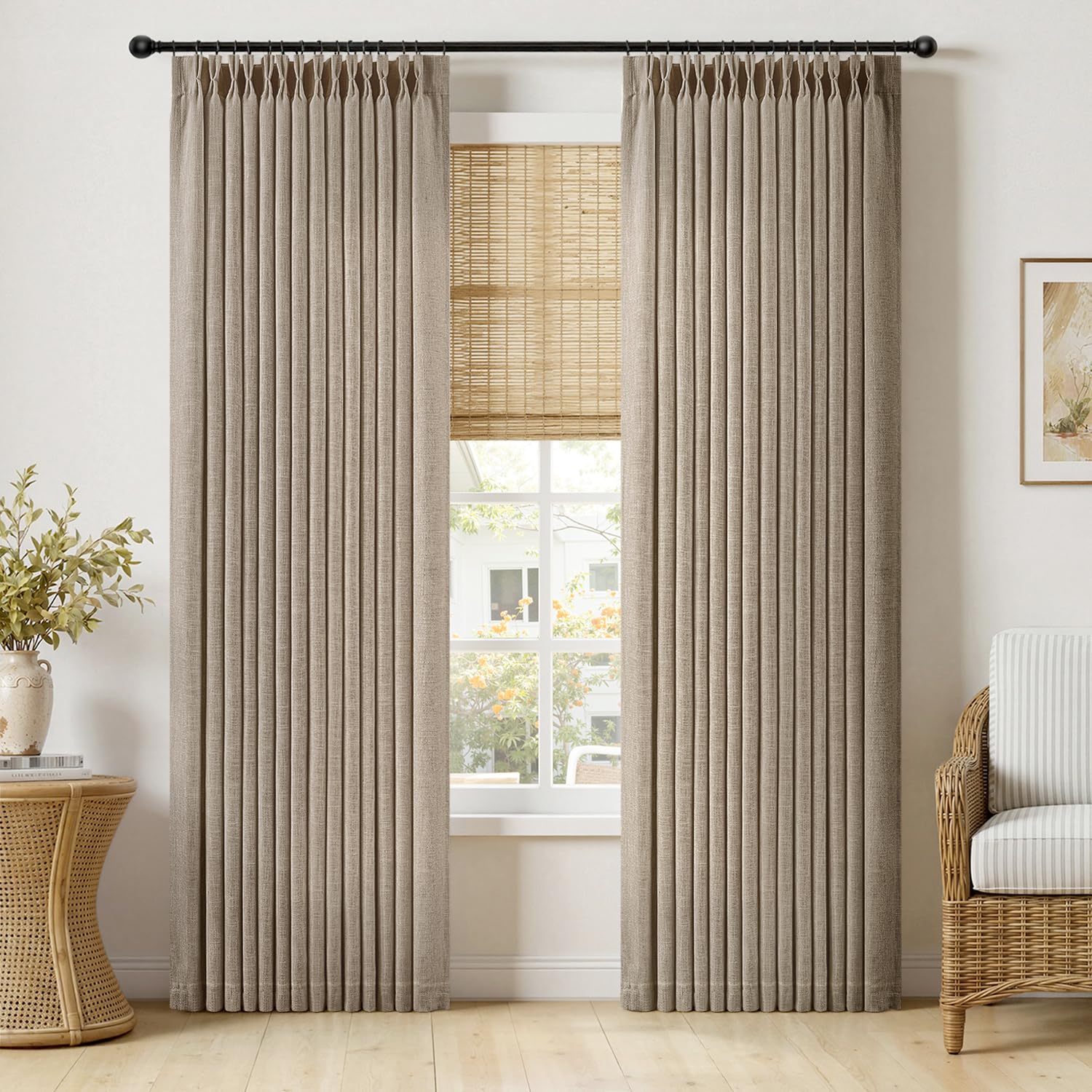 MIULEE Pinch Pleated Thick Linen Curtains 90 Inches Long 2 Panels for Living Room Bedroom, Memory Trained Pinch Pleat Drapes Back Tab Light Filtering Natural Ivory Cream Window Curtains with Hooks