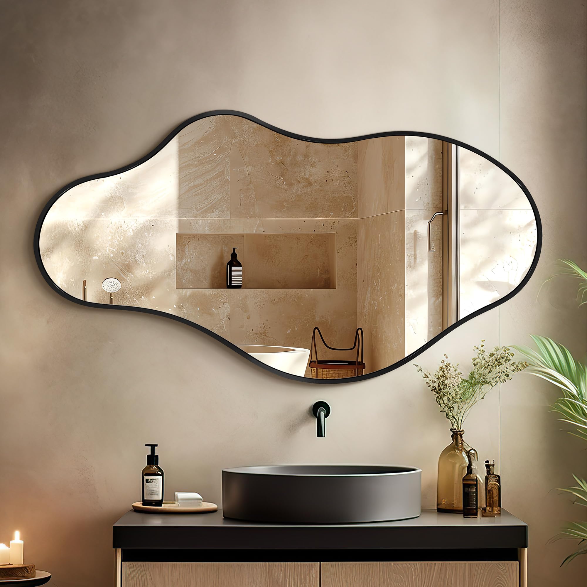 Dorlicecass 22"×36" Gold Aluminum Framed Irregular Asymmetrical Decor Wall Mirror for Bathroom Bedroom Entryway