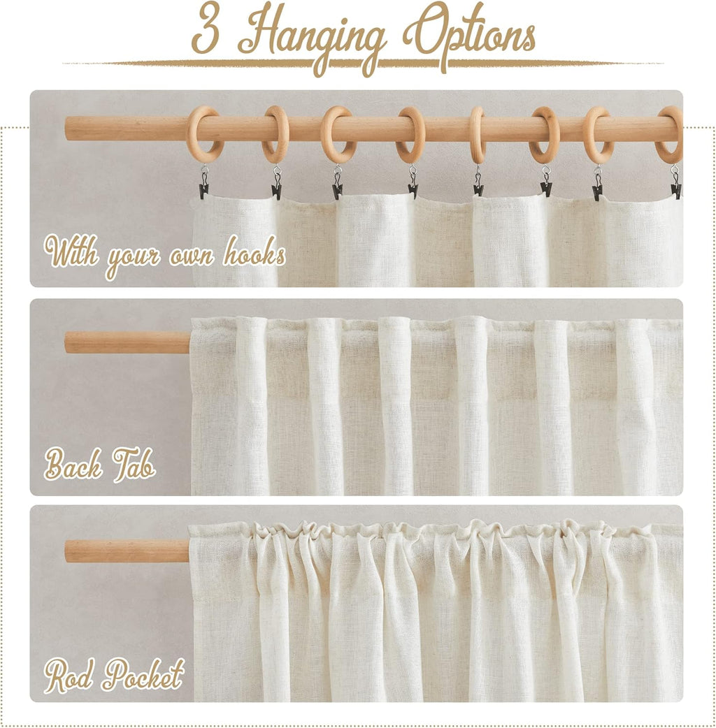 NICETOWN 120 inch Curtains Linen Blend for Bedroom, Rod Pocket & Back Tab Natural Linen Burlap Semi Sheer Window Treatments Privacy with Light Filtering for Living Room, W52 x L120, 2 Panels