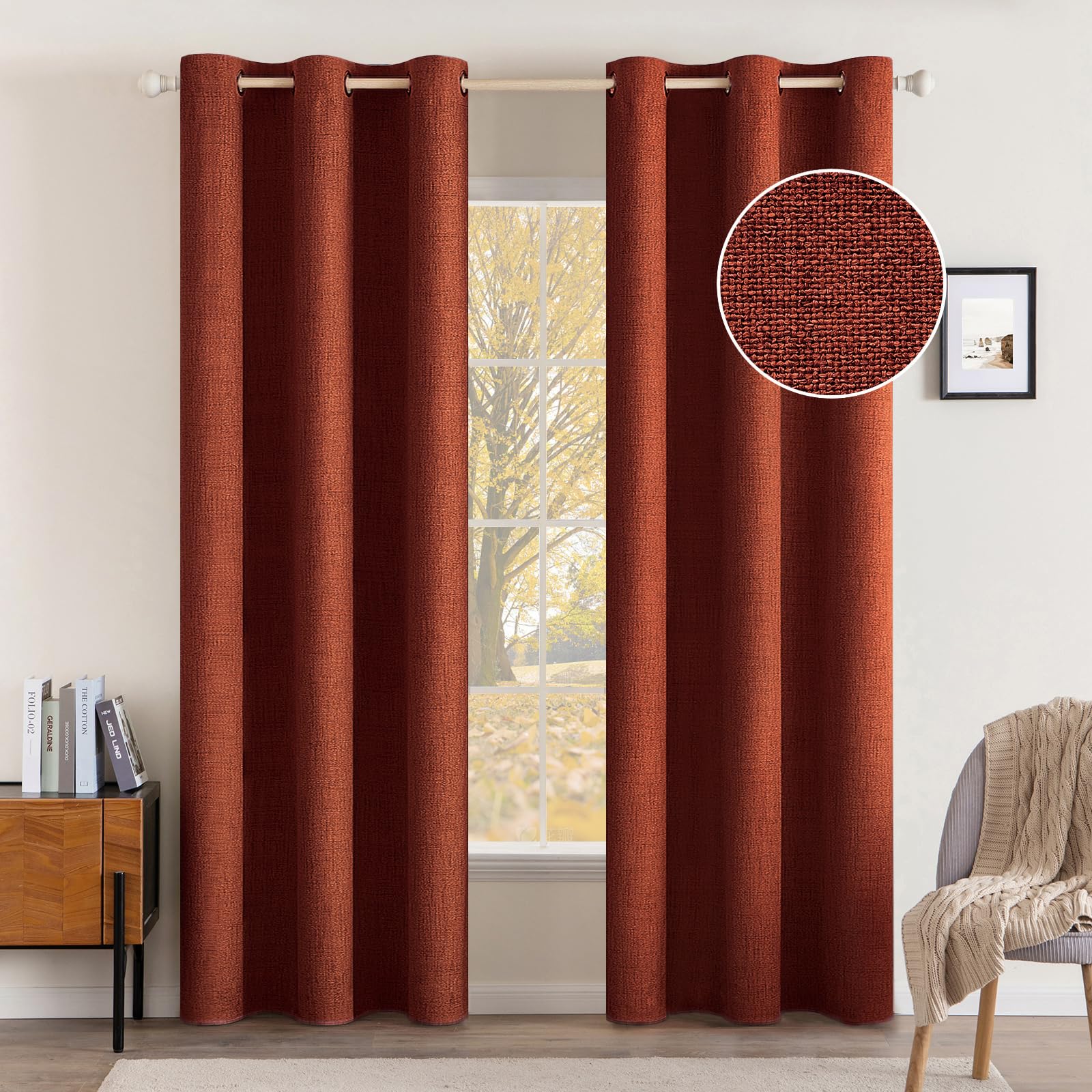 MIULEE Linen Texture Curtains for Bedroom Solid 100% Blackout Thermal Insulated Dusty Blue Curtains Grommet Room Darkening Drapes Luxury Decor for Living Room Nursery 52x84 Inch (2 Panels)