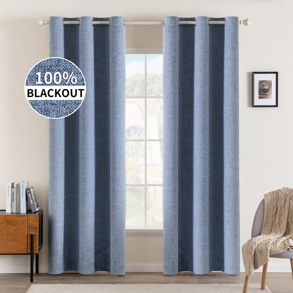 MIULEE 100% Blackout Linen Textured Curtains for Bedroom Solid Thermal Insulated Natural Beige Grommet Room Darkening Curtains & Drapes Luxury Decor for Living Room Nursery 52 x 96 Inch (2 Panels)