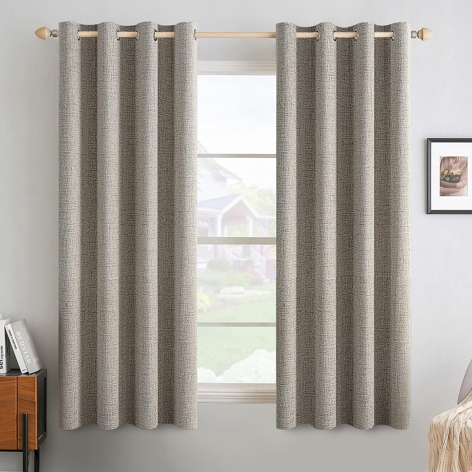 MIULEE Linen Texture Curtains for Bedroom Solid 100% Blackout Thermal Insulated Dusty Blue Curtains Grommet Room Darkening Drapes Luxury Decor for Living Room Nursery 52x84 Inch (2 Panels)
