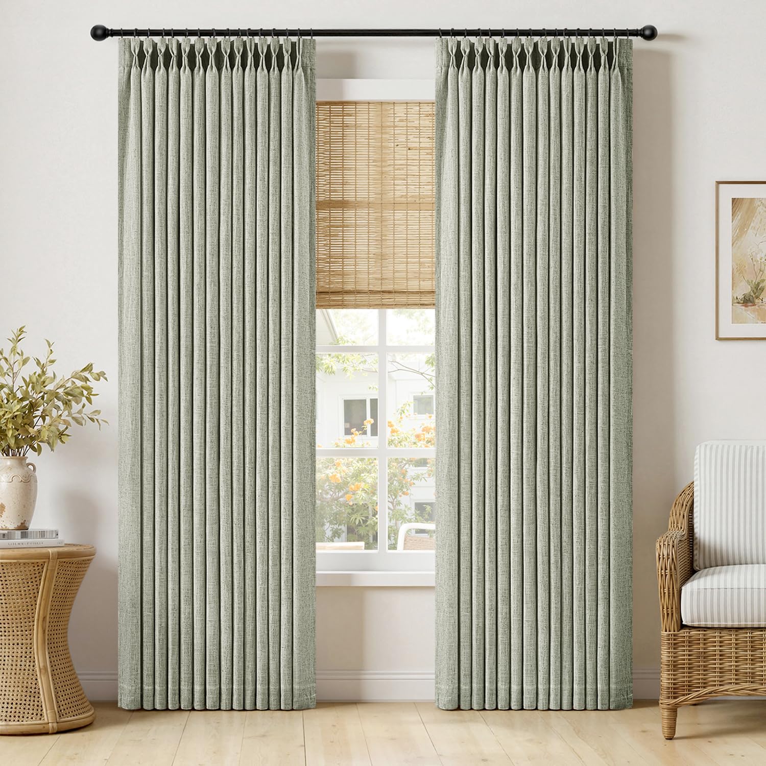 MIULEE Pinch Pleated Thick Linen Curtains 90 Inches Long 2 Panels for Living Room Bedroom, Memory Trained Pinch Pleat Drapes Back Tab Light Filtering Natural Ivory Cream Window Curtains with Hooks