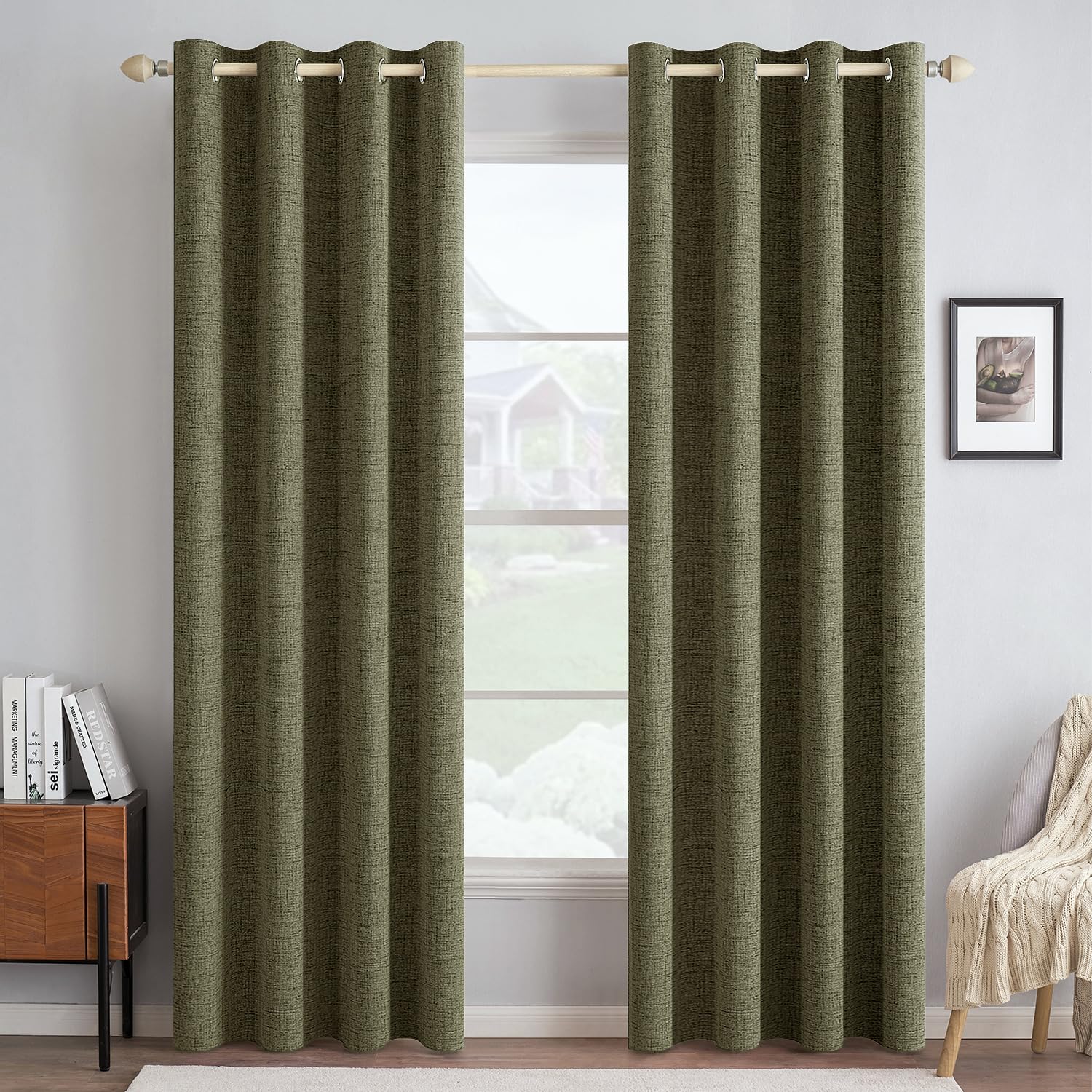MIULEE Linen Texture Curtains for Bedroom Solid 100% Blackout Thermal Insulated Dusty Blue Curtains Grommet Room Darkening Drapes Luxury Decor for Living Room Nursery 52x84 Inch (2 Panels)