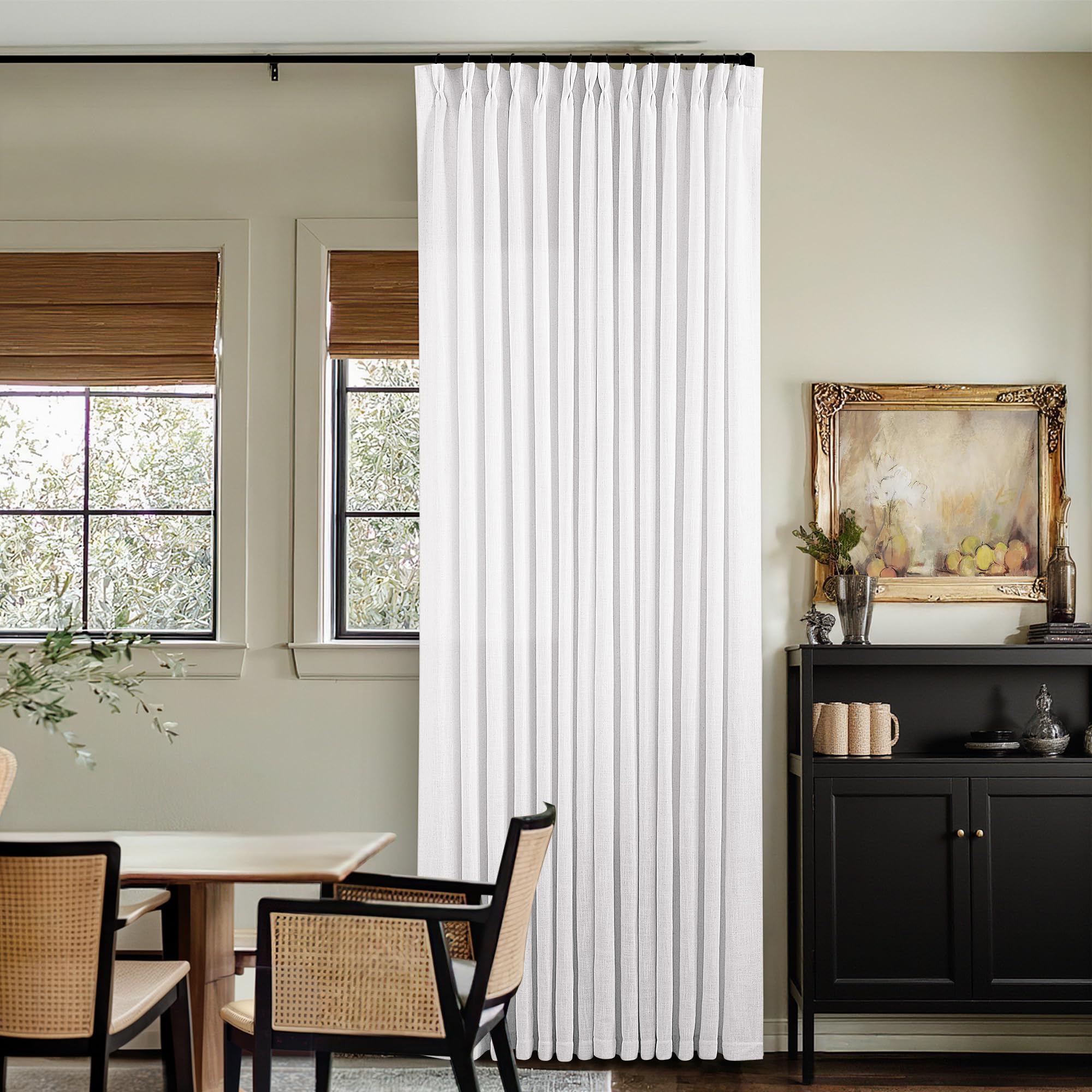 Pinch Pleated Linen Curtains 108 Inches Long for Living Room 2 Panels Set Cream Ivory Flax Double Pleated Drapes Back Tab Neutral Boho Ceiling Floor 108 Inch Window Curtains Bedroom Natural Birch