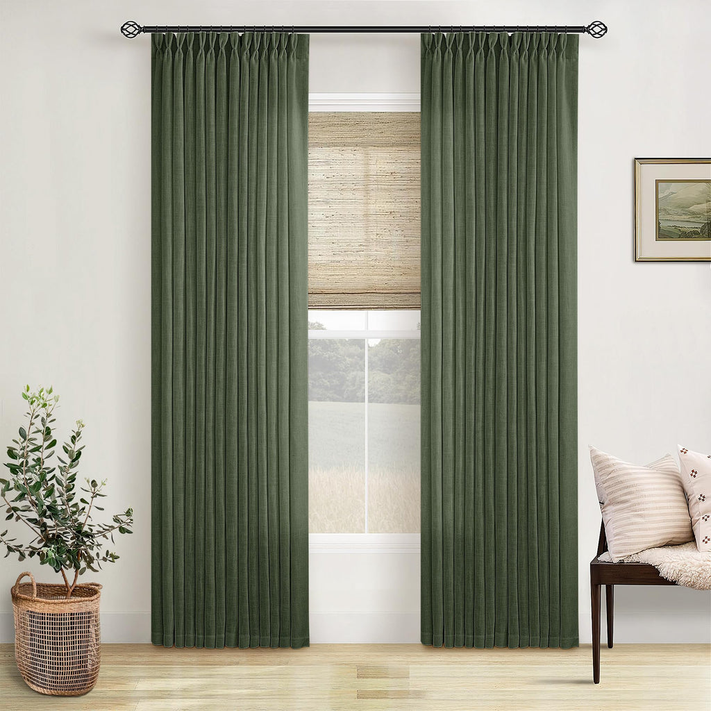 Pinch Pleated Linen Curtains 108 Inches Long for Living Room 2 Panels Set Cream Ivory Flax Double Pleated Drapes Back Tab Neutral Boho Ceiling Floor 108 Inch Window Curtains Bedroom Natural Birch