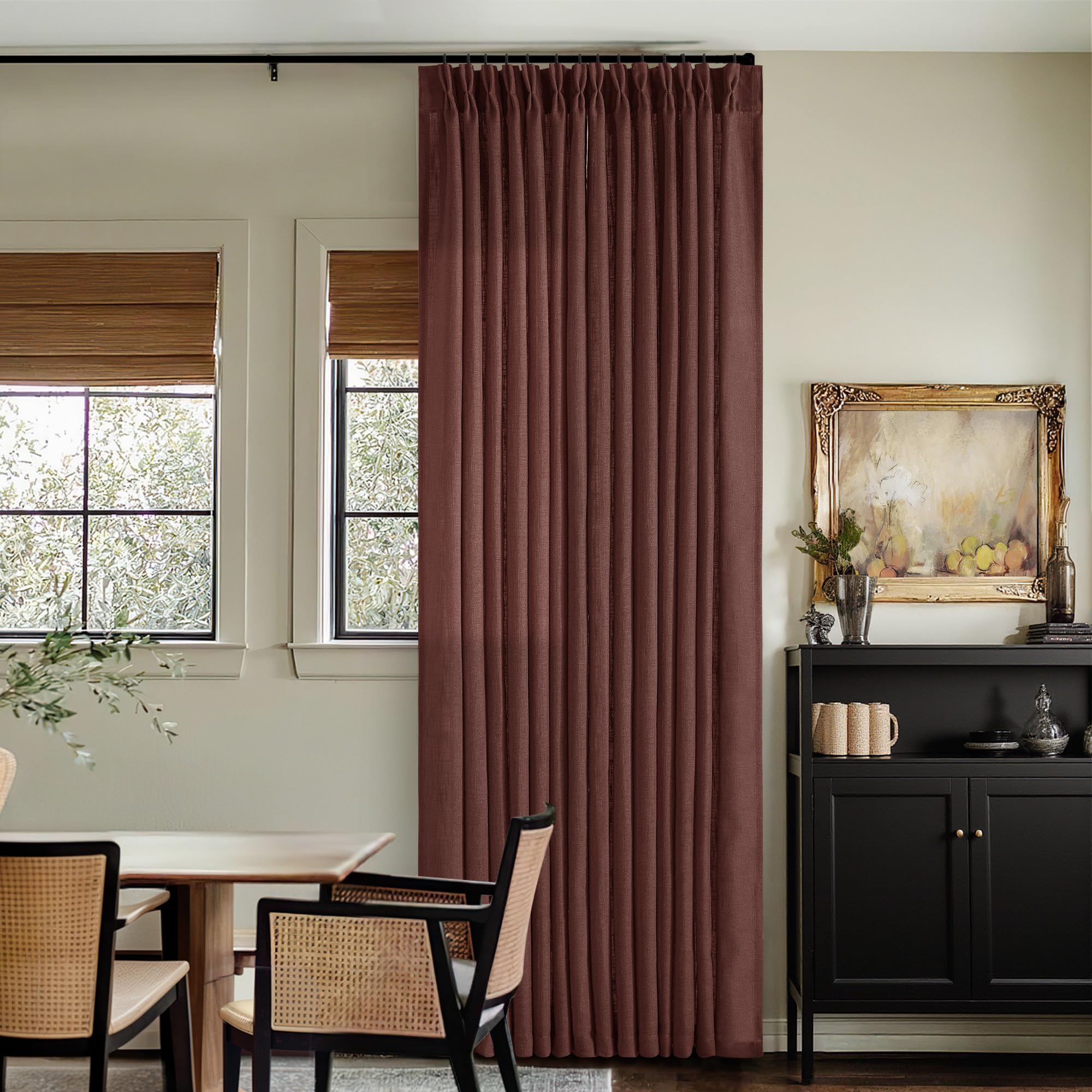 Pinch Pleated Linen Curtains 108 Inches Long for Living Room 2 Panels Set Cream Ivory Flax Double Pleated Drapes Back Tab Neutral Boho Ceiling Floor 108 Inch Window Curtains Bedroom Natural Birch