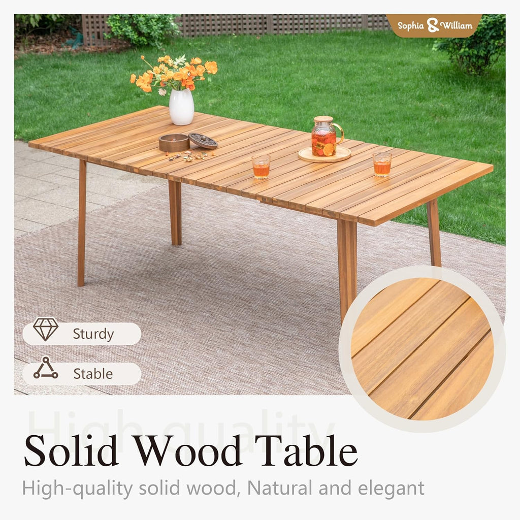 Sophia & William Outdoor Dining Set, Patio Furniture Set with Table and Chairs Set Wooden, Rattan Furniture Set of 8 Chairs and 1 Acacia Wood Rectangular Table for Yard, Garden, Porch and Poolside
