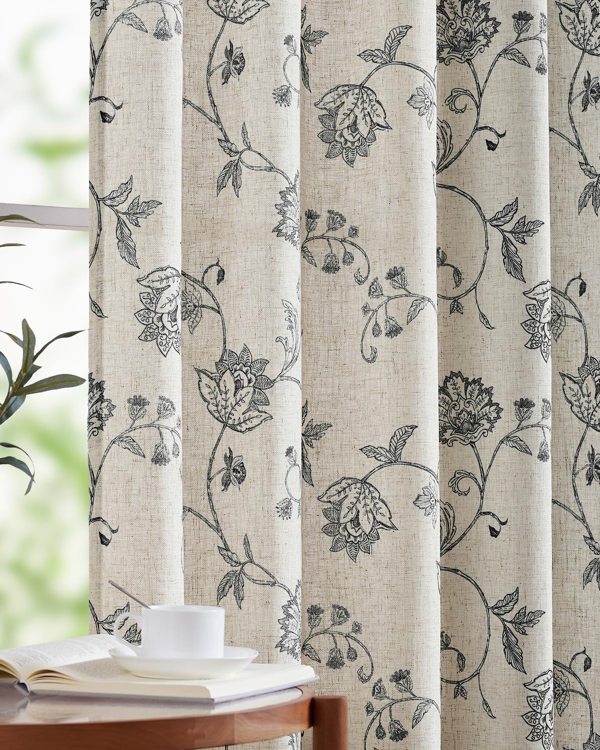 jinchan Linen Floral Curtains for Living Room with Printed Flower 84 Inches Long Light Filtering French Country Back Tab Rod Pocket Taupe Window Curtain Set Farmhouse Drapes 2 Panels Taupe