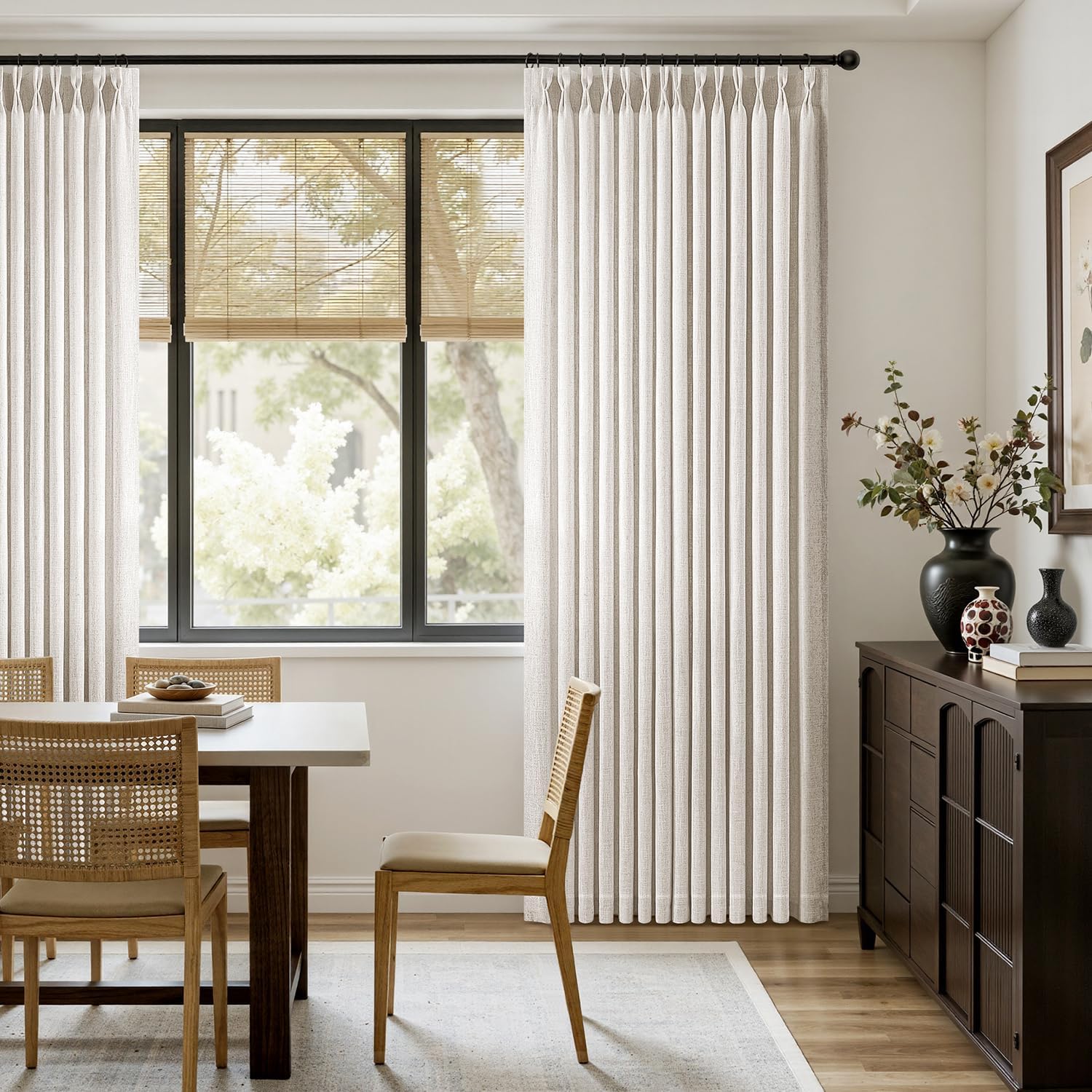 MIULEE Pinch Pleated Thick Linen Curtains 90 Inches Long 2 Panels for Living Room Bedroom, Memory Trained Pinch Pleat Drapes Back Tab Light Filtering Natural Ivory Cream Window Curtains with Hooks