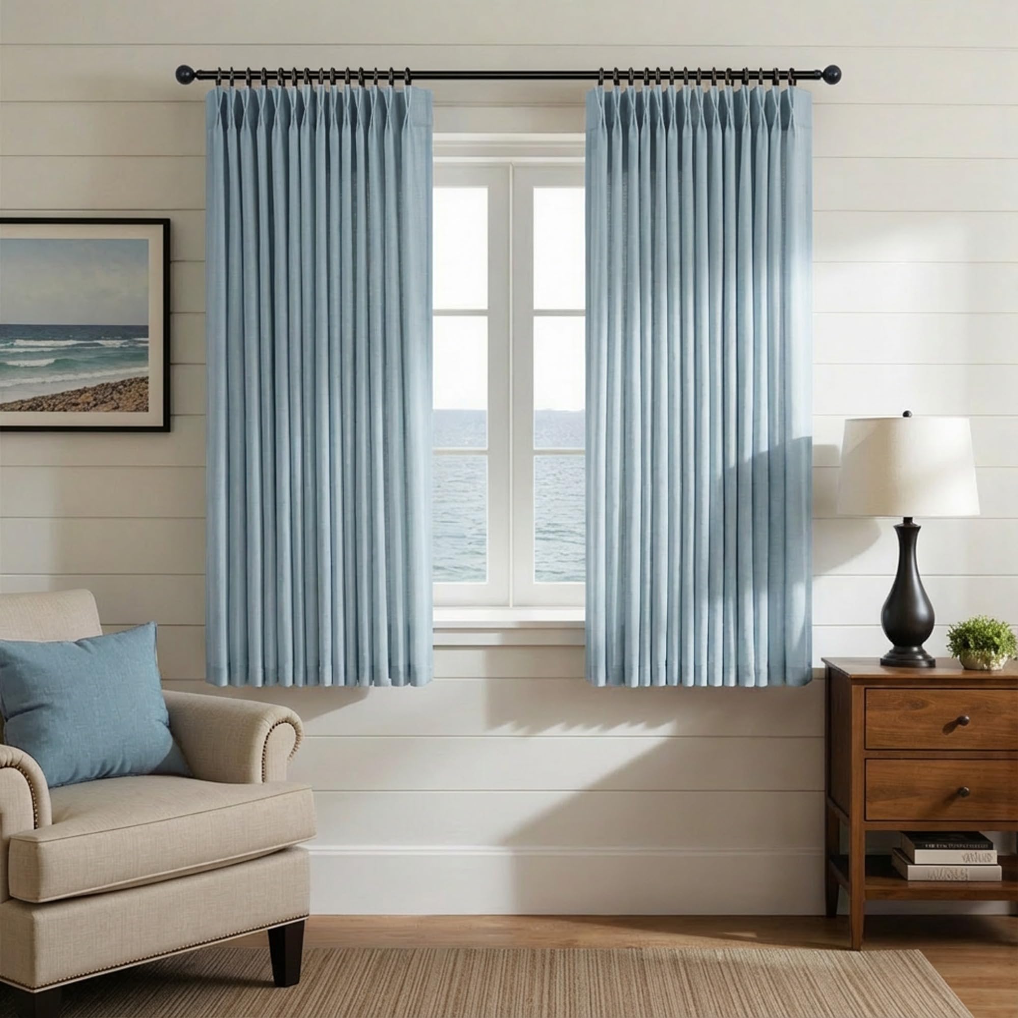 Natural Pinch Pleated Linen Cream Curtains 84 Inch Length 2 Panels for Living Room Bedroom Ivory Semi Sheer Light Filtering Modern Farmhouse Boho Neutral Rustic Long Drapes Back Tab Pleat Hooks Rings