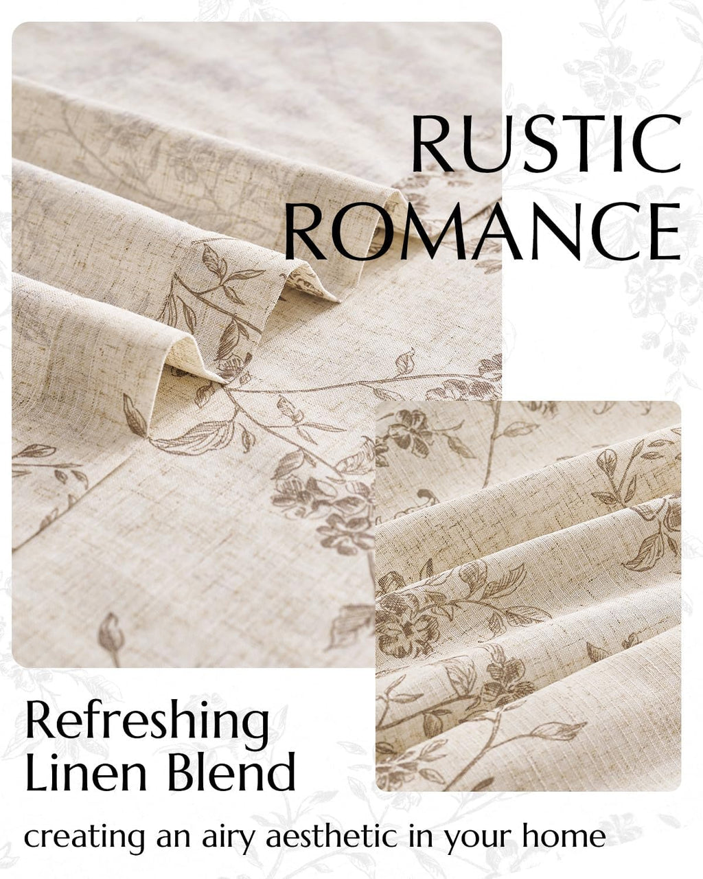 jinchan Linen Floral Curtains for Living Room 96 Inch Length Taupe Printed Curtains Back Tab French Country Farmhouse Flower Patterned Drapes Bedroom Window Curtain Set 2 Panels