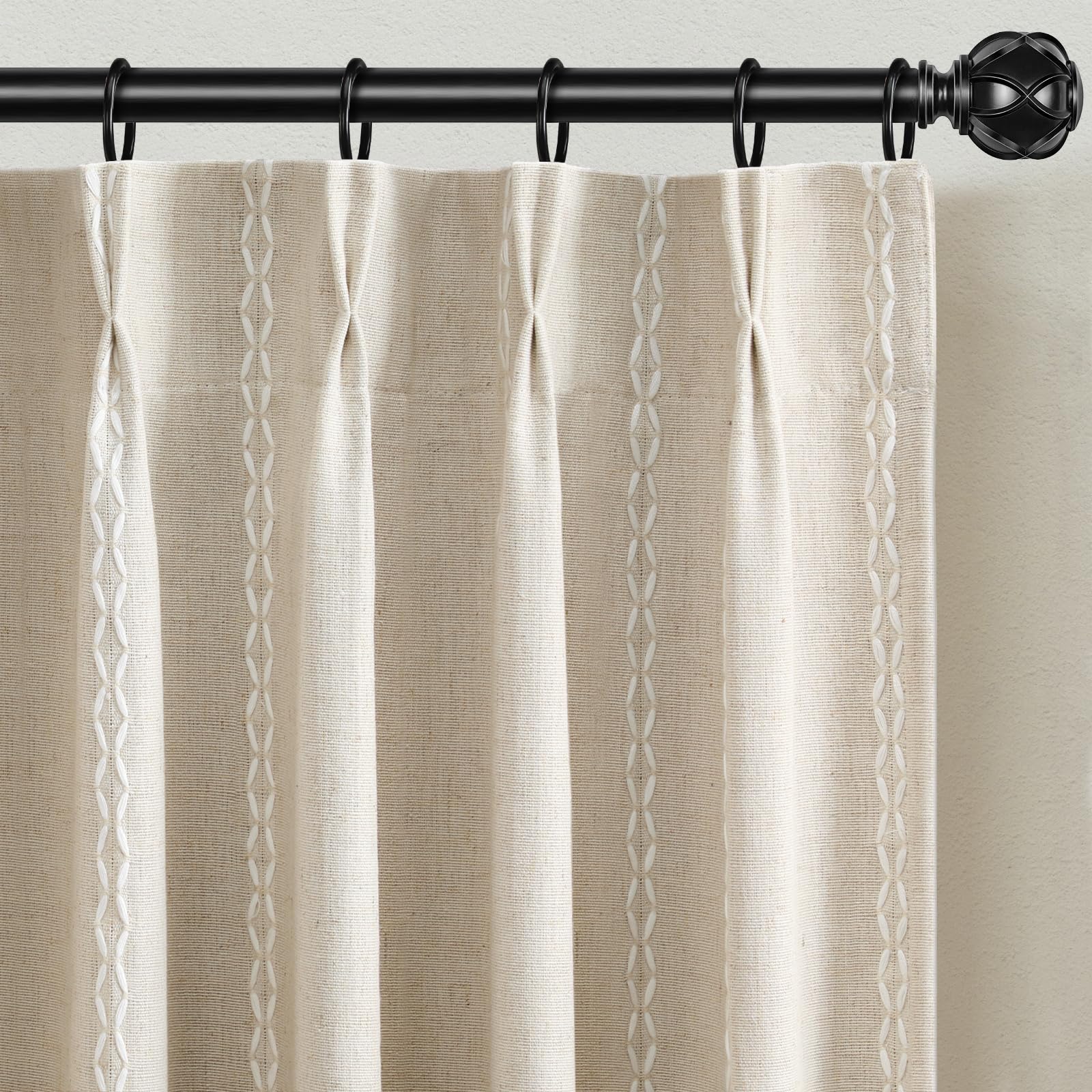 Boho Blackout Curtains 2 Panels 84 Inch for Living Room Bedroom, Beige Linen Texture Farmhouse Curtains with Tassels and Cotton Embroidery Vintage Rustic Western Rod Pocket