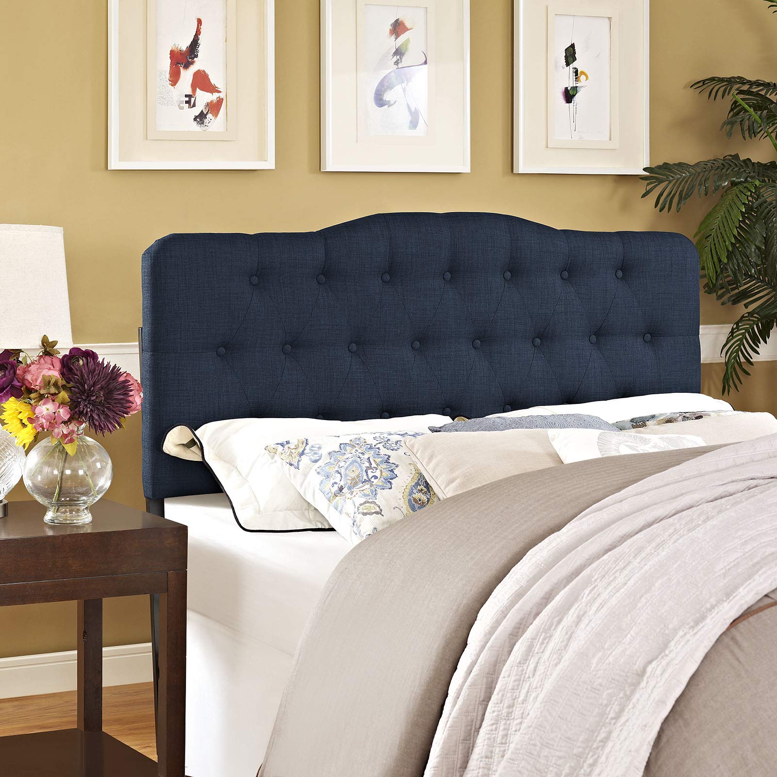 Modway Annabel Tufted Button Linen Fabric Upholstered Queen Headboard in Ivory